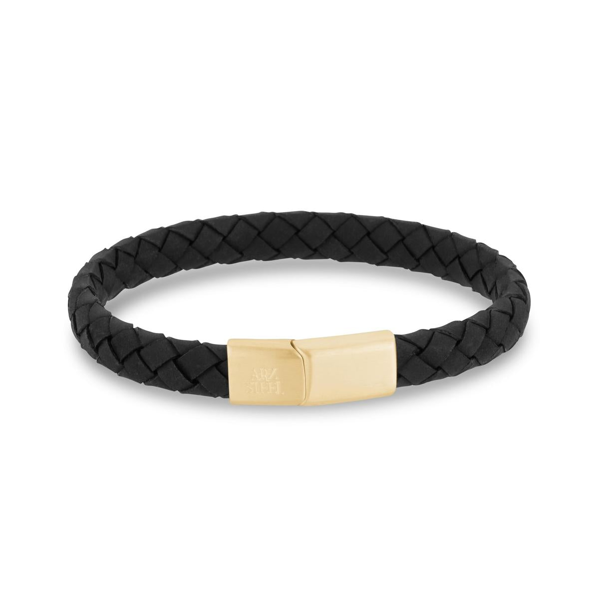 Flat Black Leather Gold Claps Bracelet