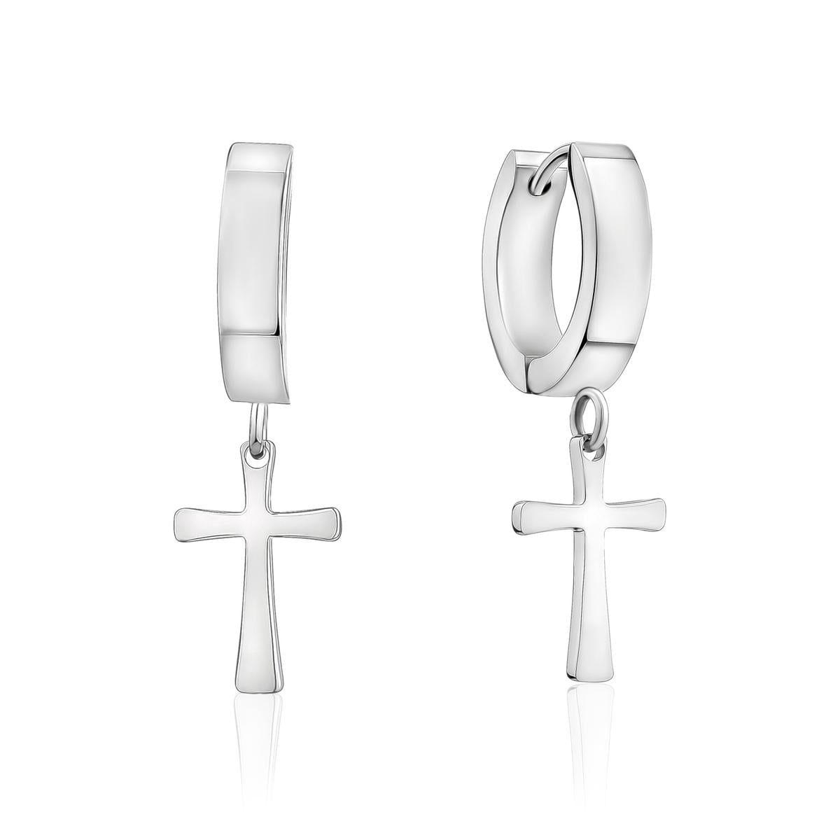 Steel Cross Huggie Earrings