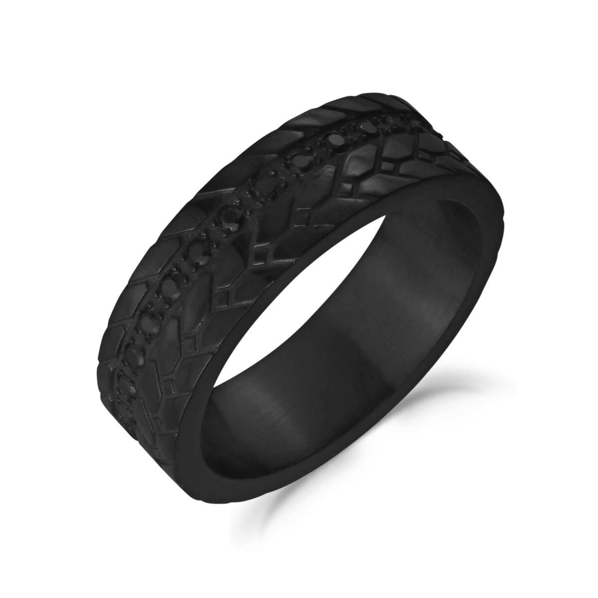 Black Stones Detailed Black steel Ring