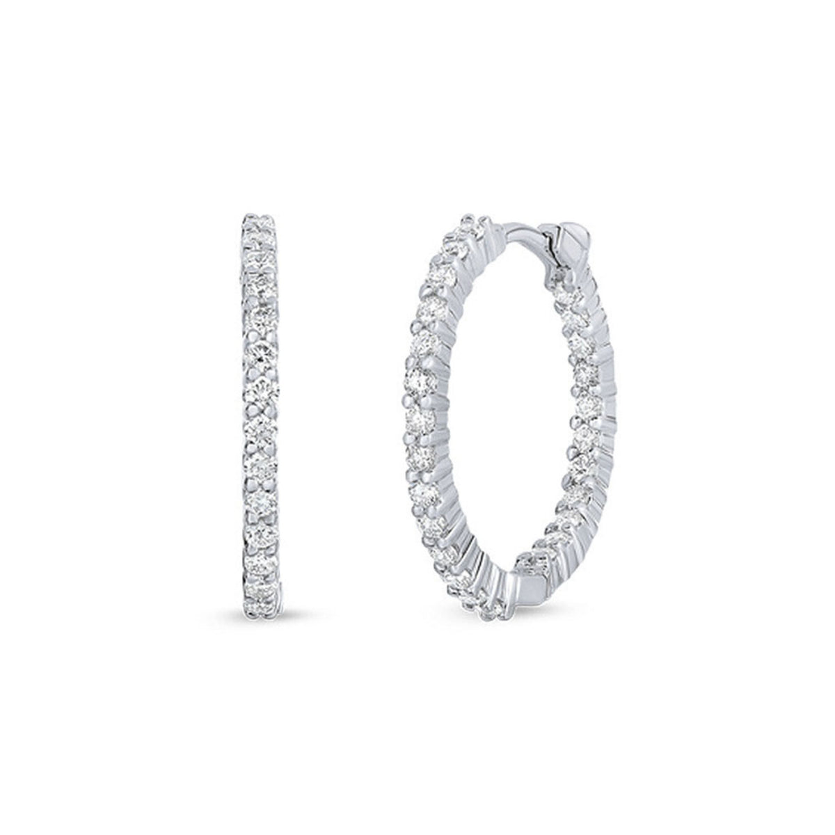 18K WHITE GOLD INSIDE OUTSIDE DIAMOND HOOP EARRINGS 1.00CT