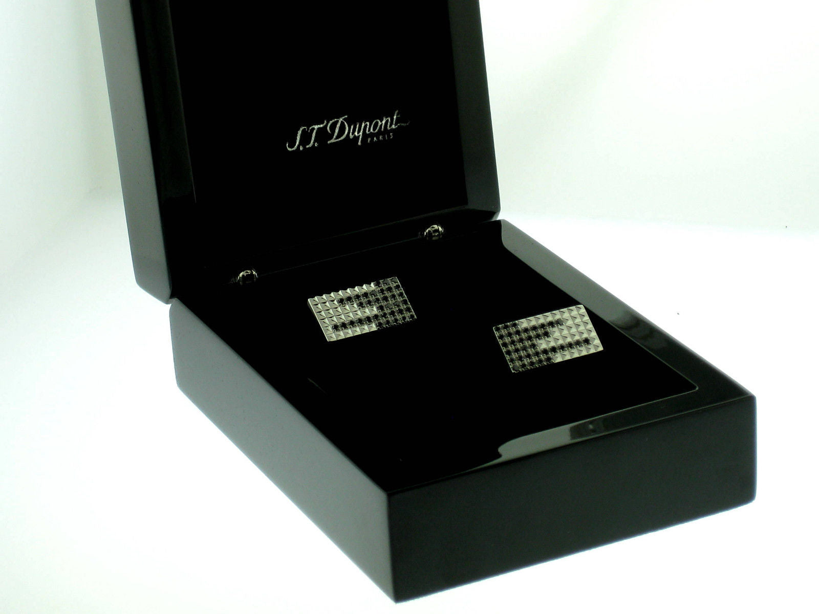 S.T.Dupont “Black Rain” Stainless Steel Cufflinks with 72 Diamonds, 005415
