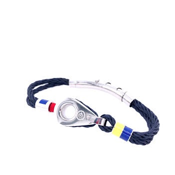 Grey-Blue Double Rope with Silver Pulley and Nautical Flags Charms Bracelet (Grey/Silver)