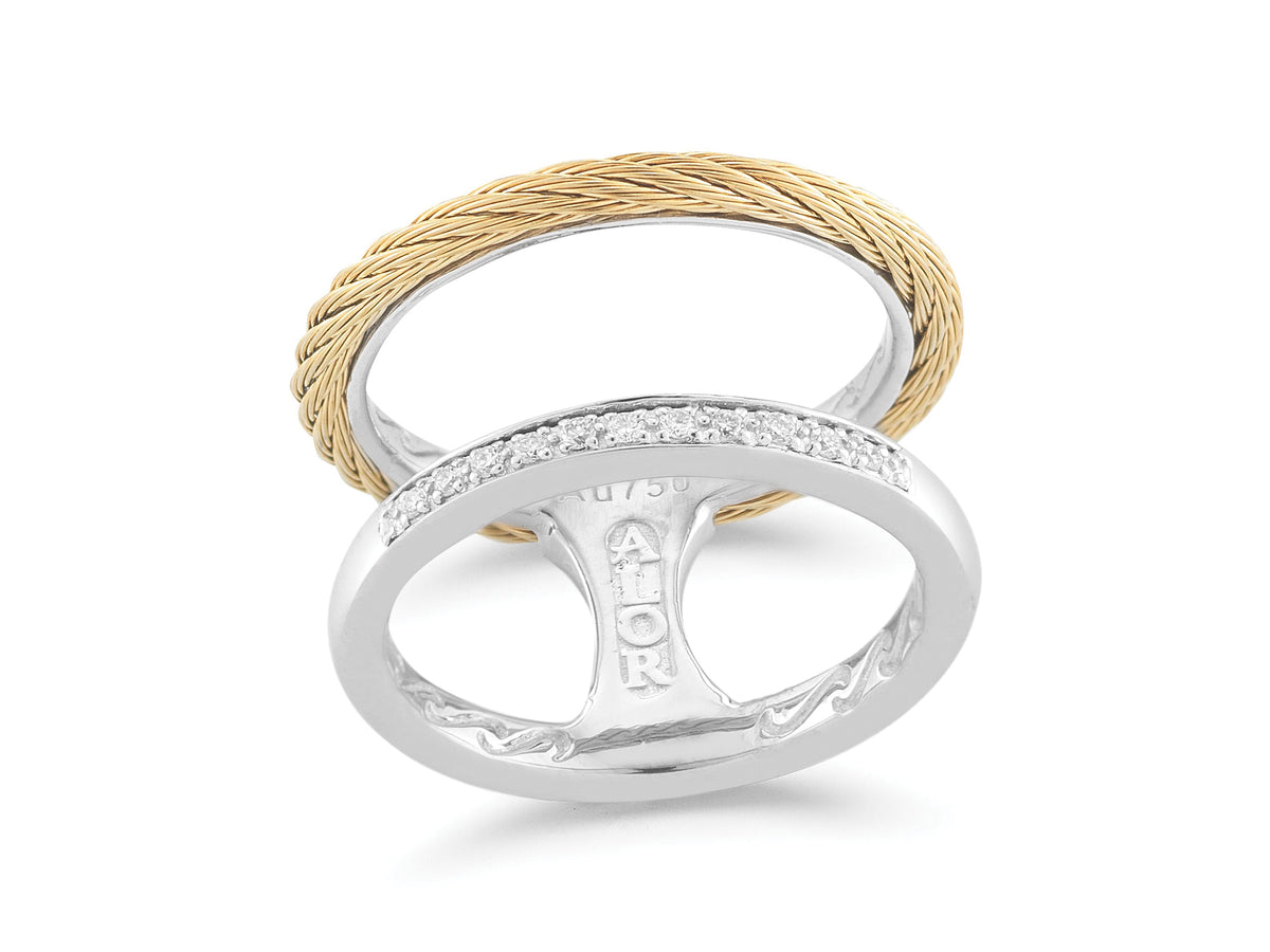 Alor Yellow cable, 18 karat White Gold, 0.09 total carat weight Diamonds with stainless steel. Imported.