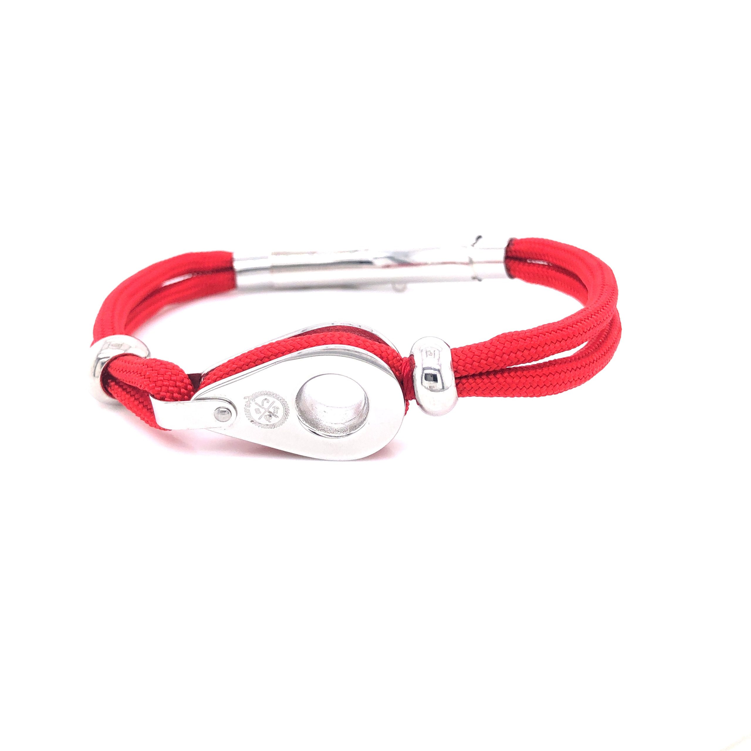Red Double Cord with Silver Pulley and Beads Bracelet (Red/Silver)