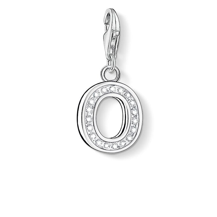 Letter O with CZ Crystals Charm (Silver)