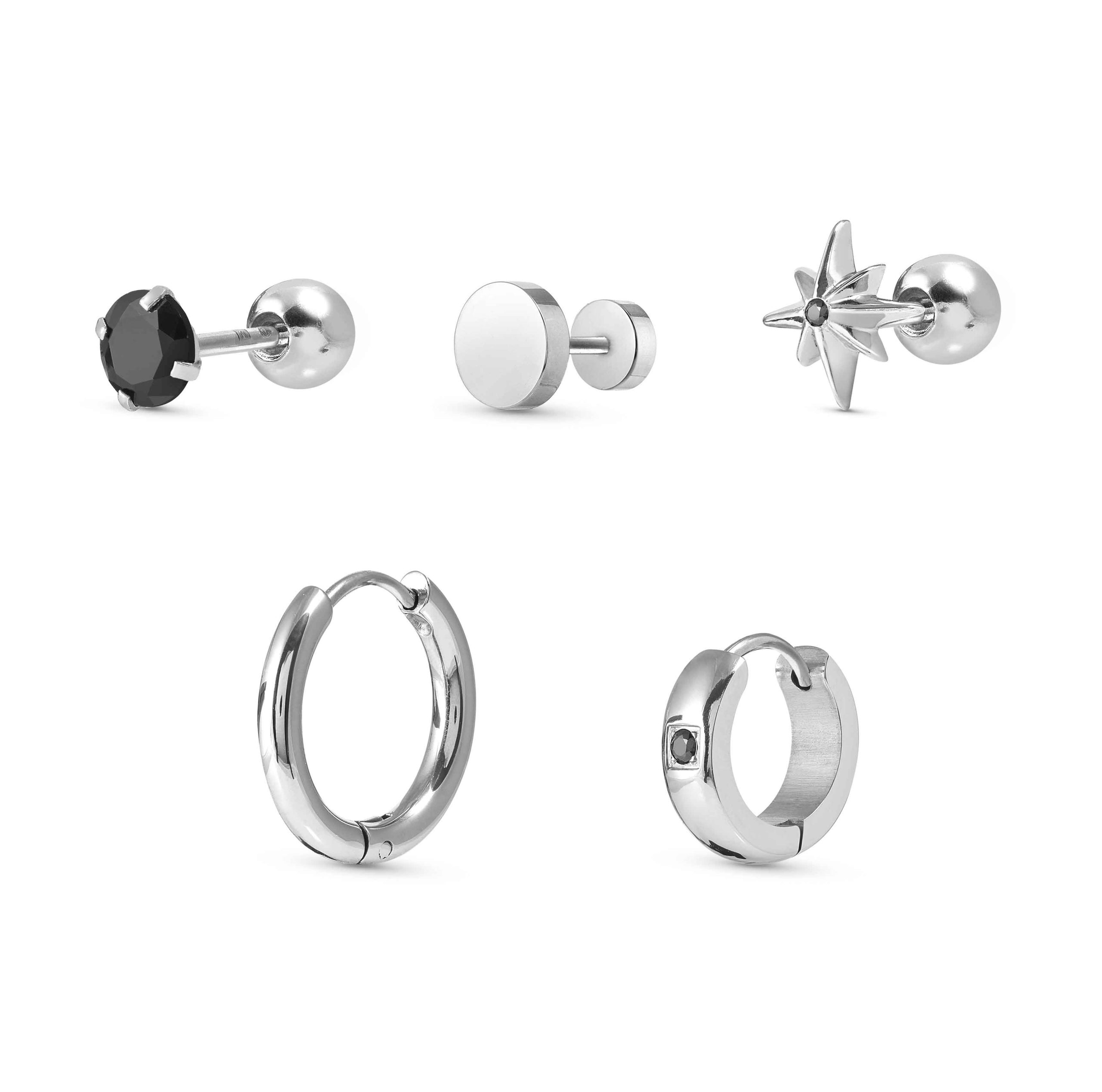 Set of 5 Atlante stainless steel earrings