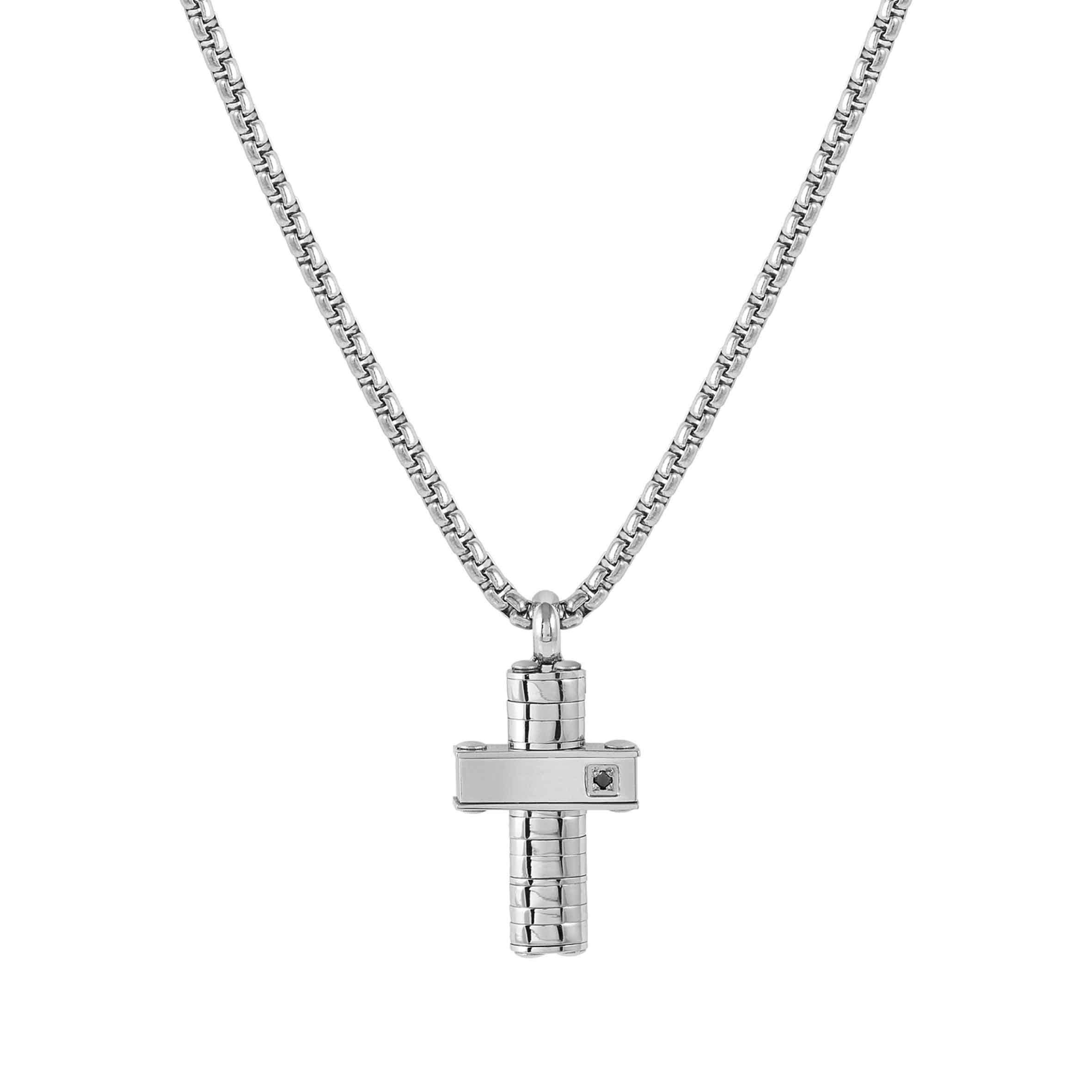 Strong Diamond necklace, Cross with White or Black Diamond