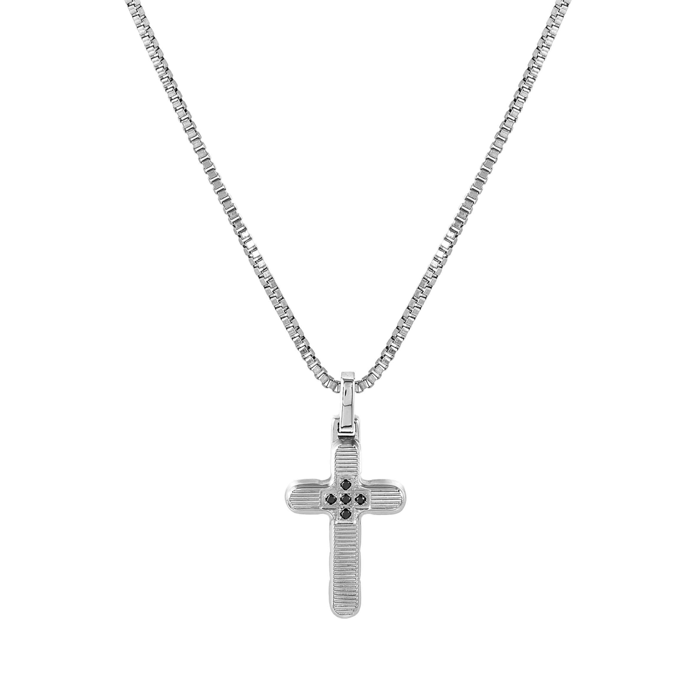 Strong Diamond necklace, Cross with 5 Black Diamonds
