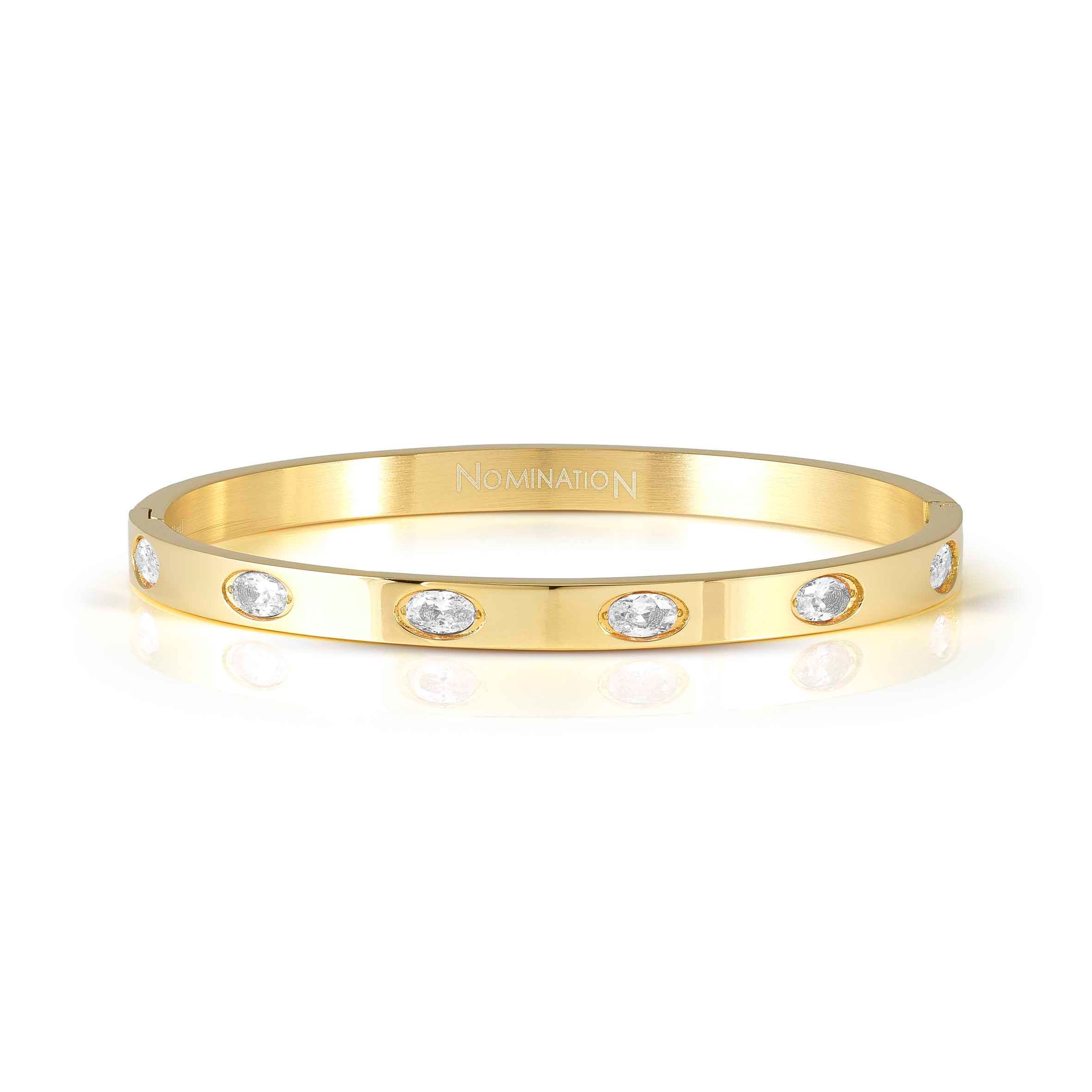 Pretty Bangles rigid bracelet, yellow PVD and coloured stones