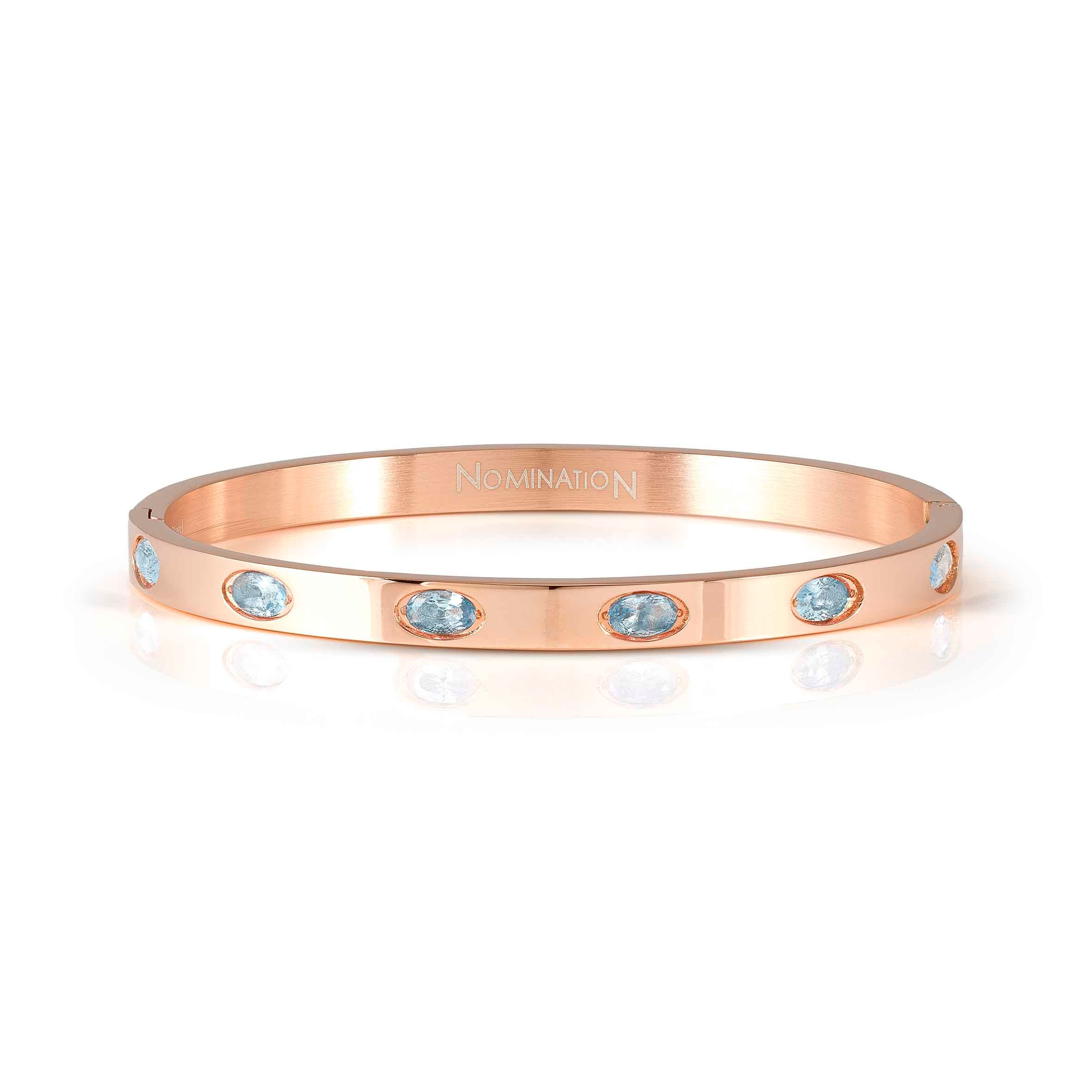 Pretty Bangles rigid bracelet, pink PVD and coloured stones
