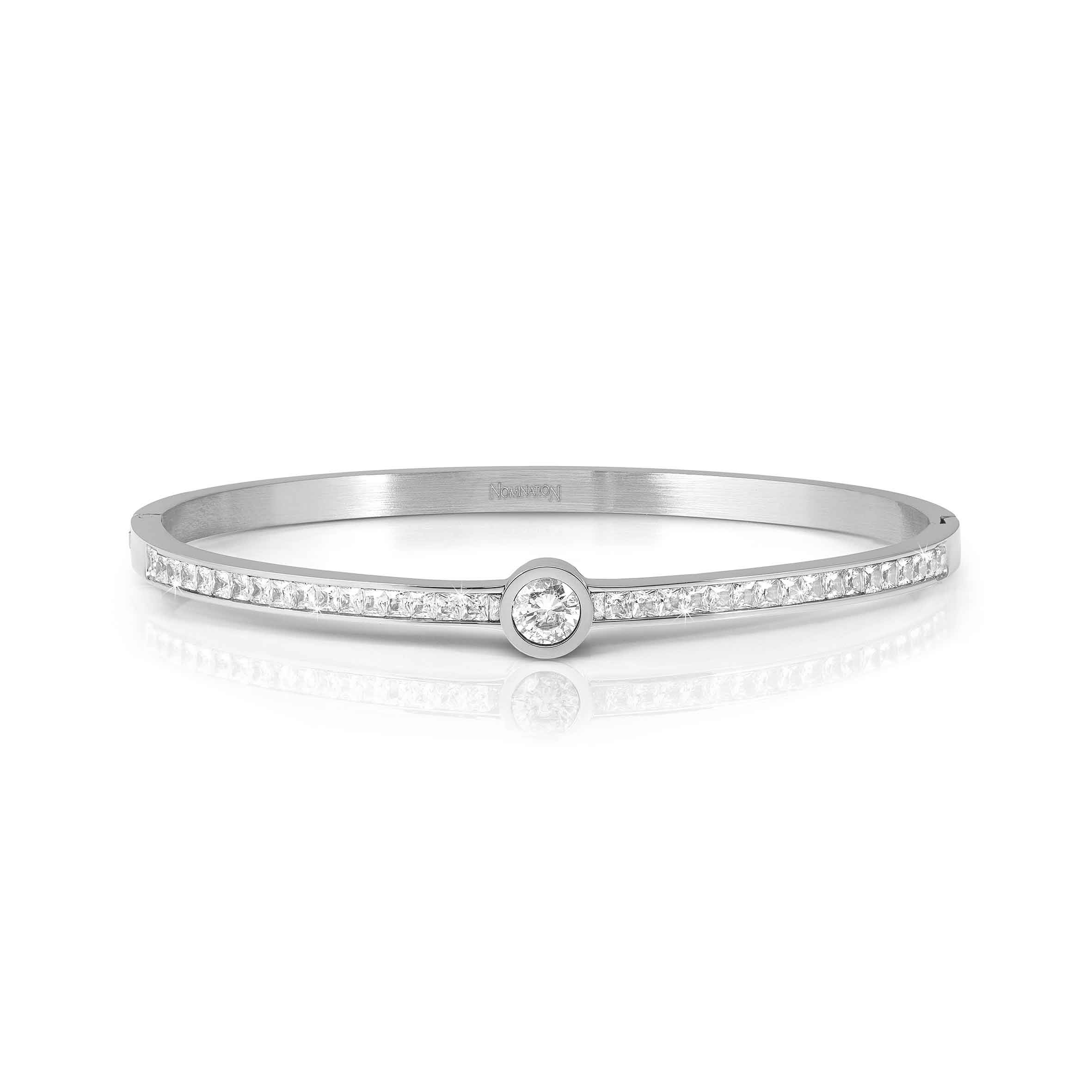 Pretty Bangles stainless steel rigid bracelet, center CZ