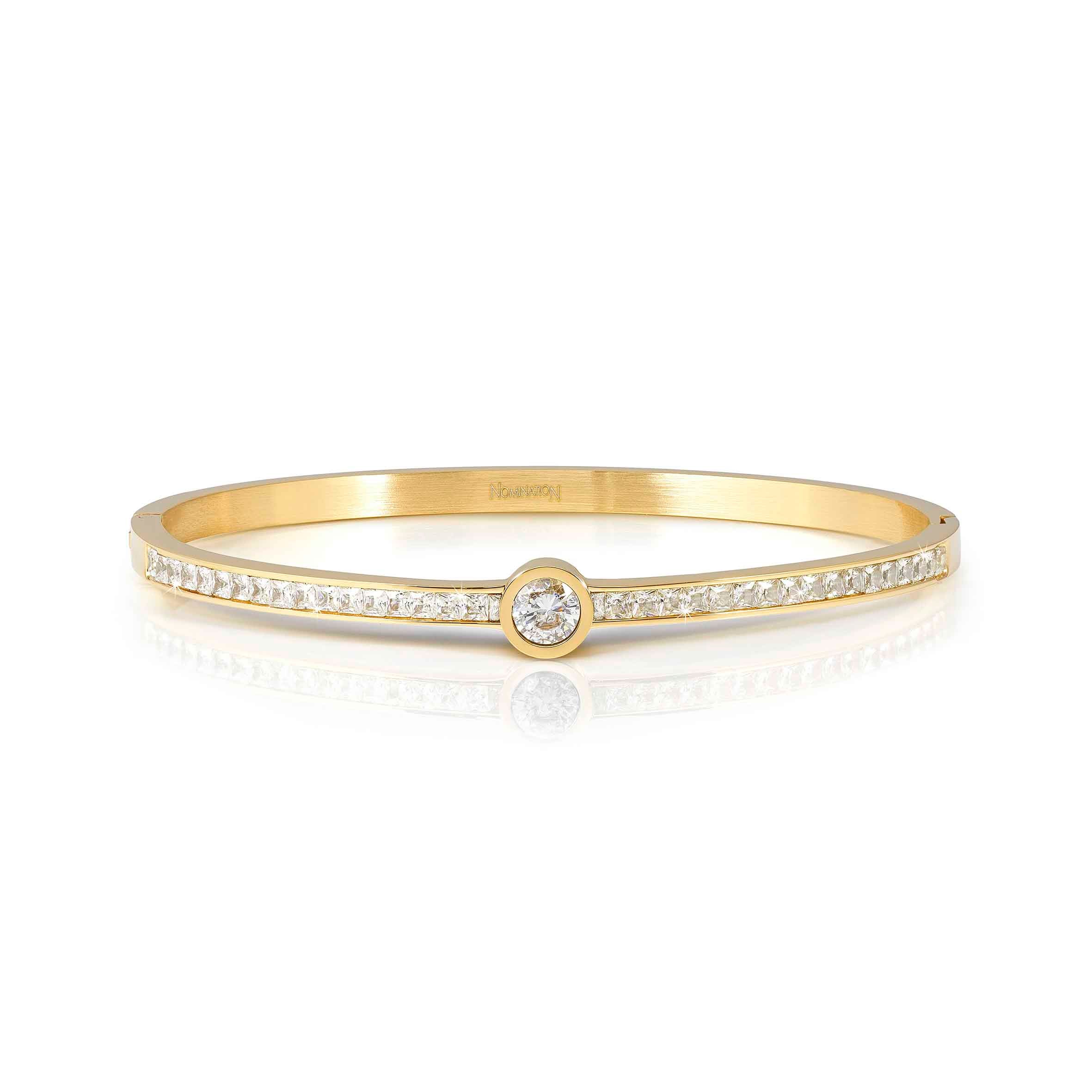 Pretty Bangles rigid bracelet, yellow PVD, central CZ
