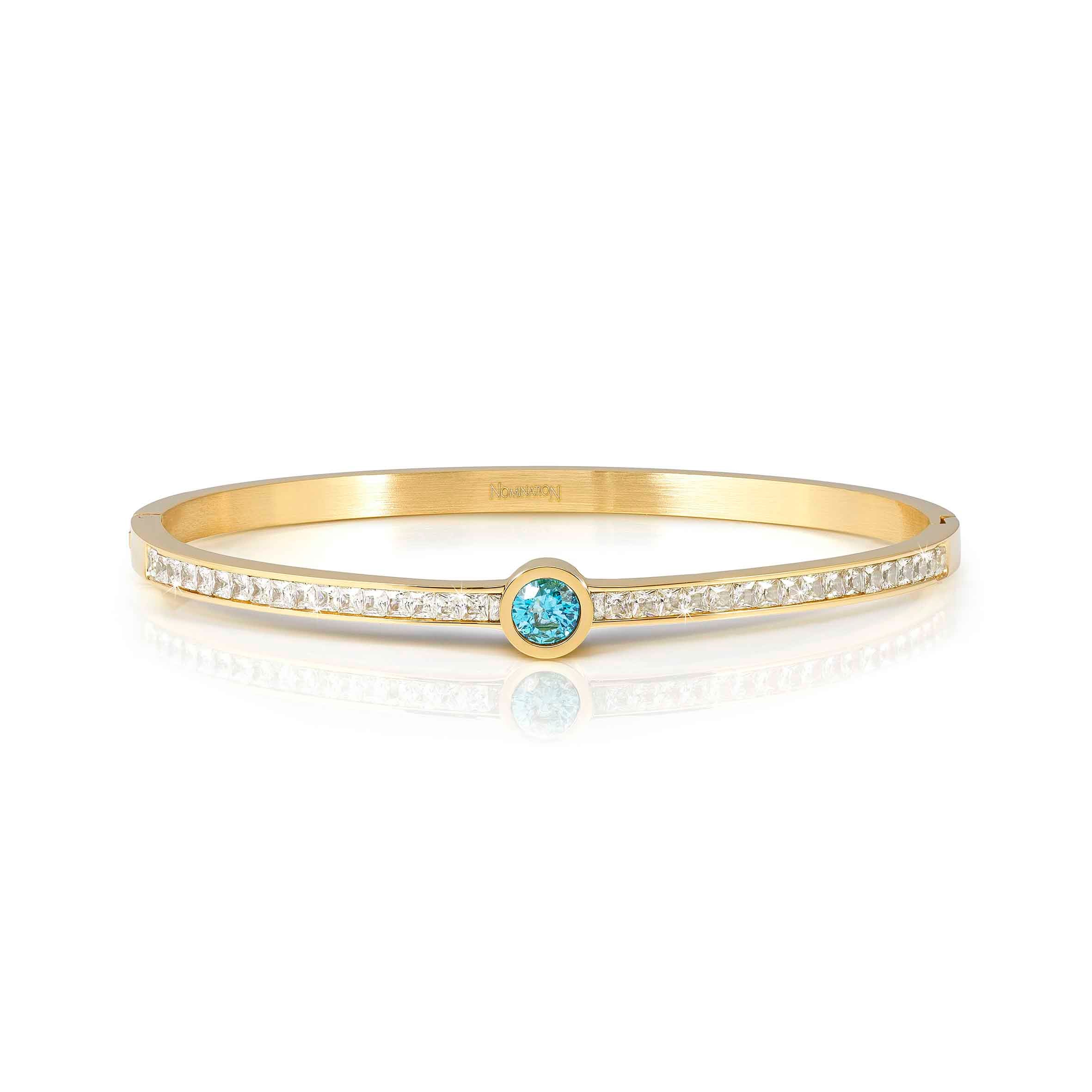 Pretty Bangles rigid bracelet, yellow PVD, Light Blue CZ