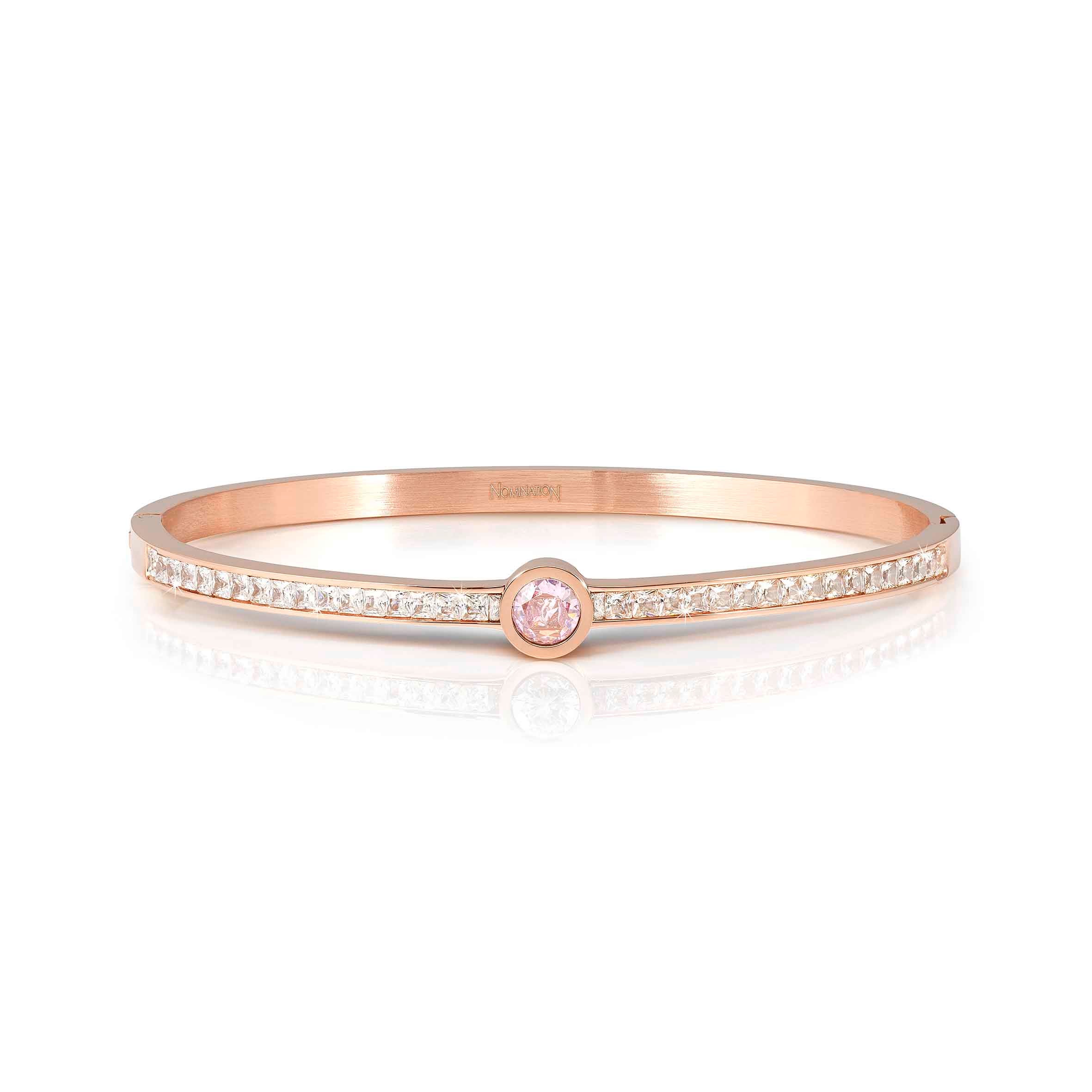 Pretty Bangles rigid bracelet, pink PVD, center CZ