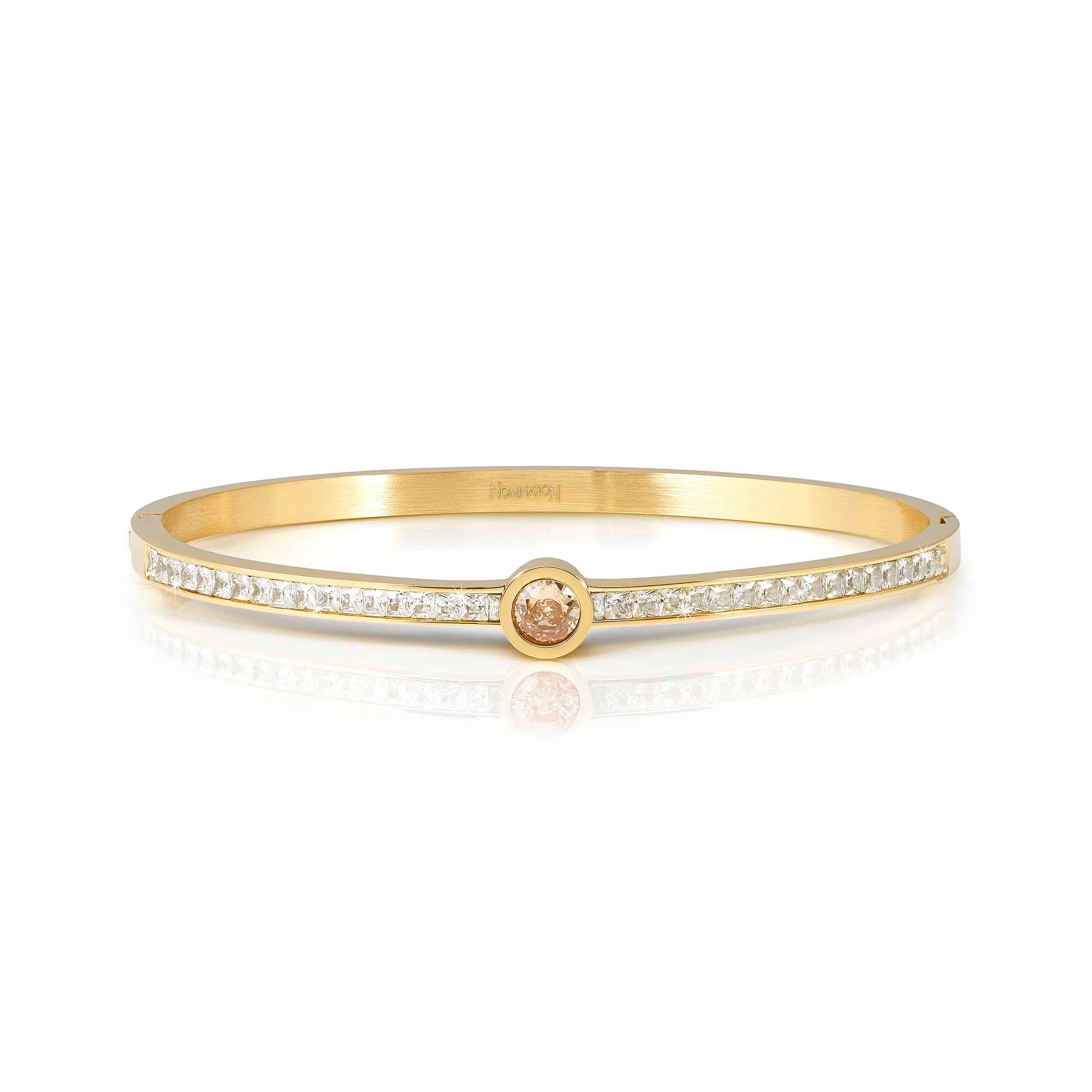 Pretty Bangles rigid bracelet, yellow PVD, Champagne CZ