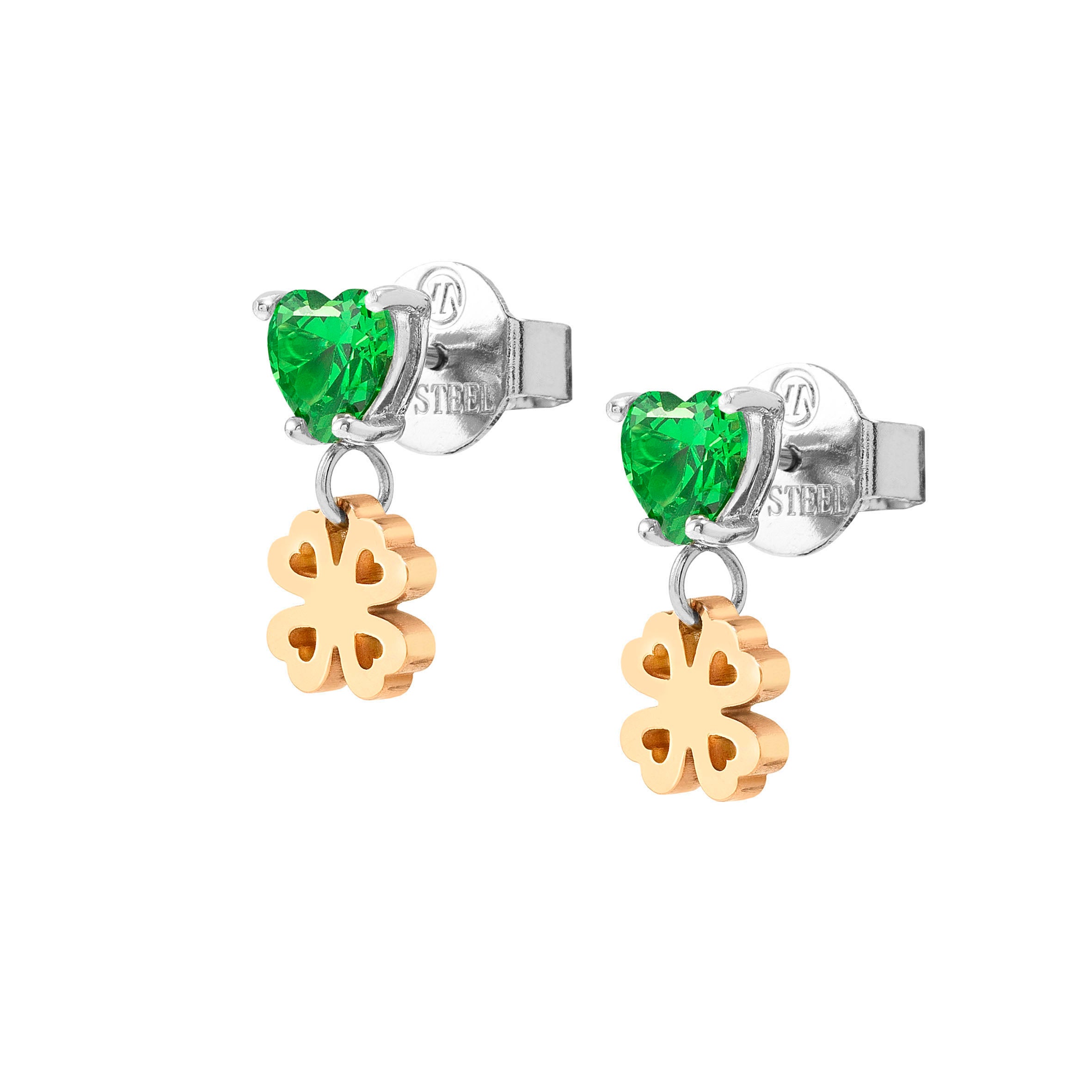 Principessina earrings, Green, Four-Leaf Clover