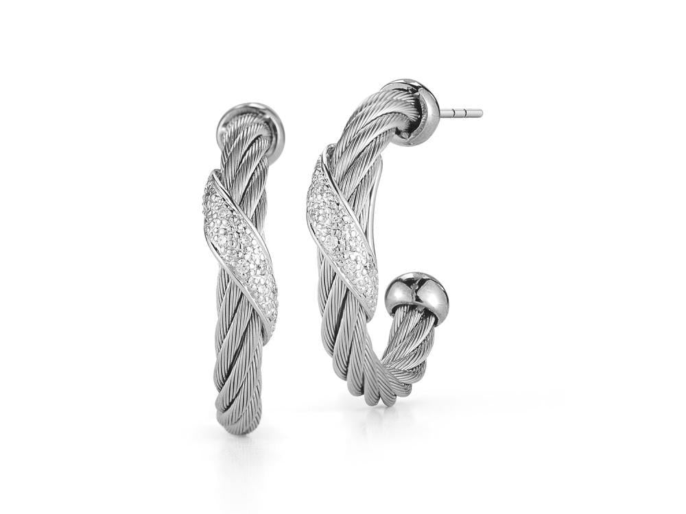 Alor 18 karat White Gold, 0.10 total carat weight Diamonds and grey cable, stainless steel. Imported.