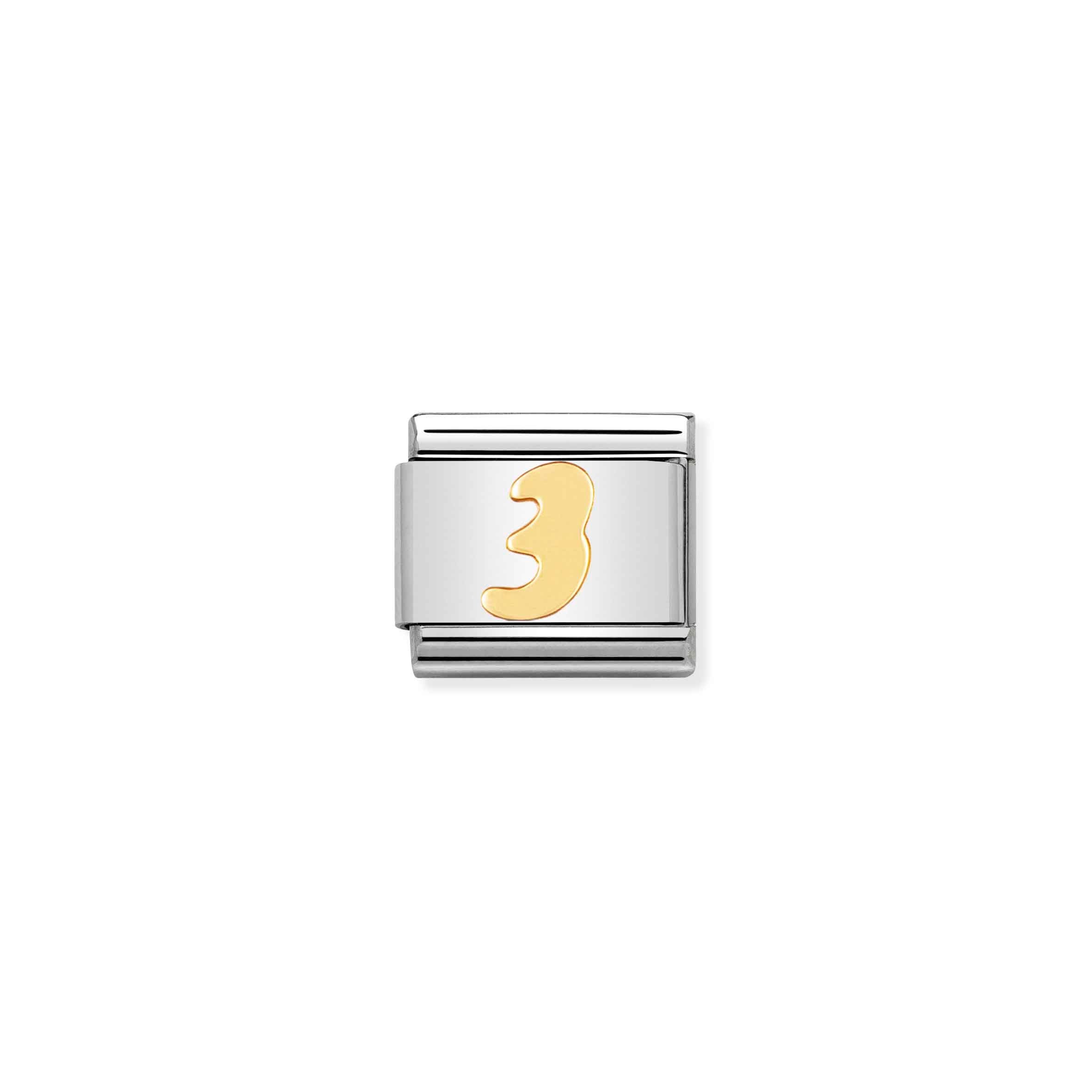 Charm, Composable Link, Number 3 in bonded yellow gold
