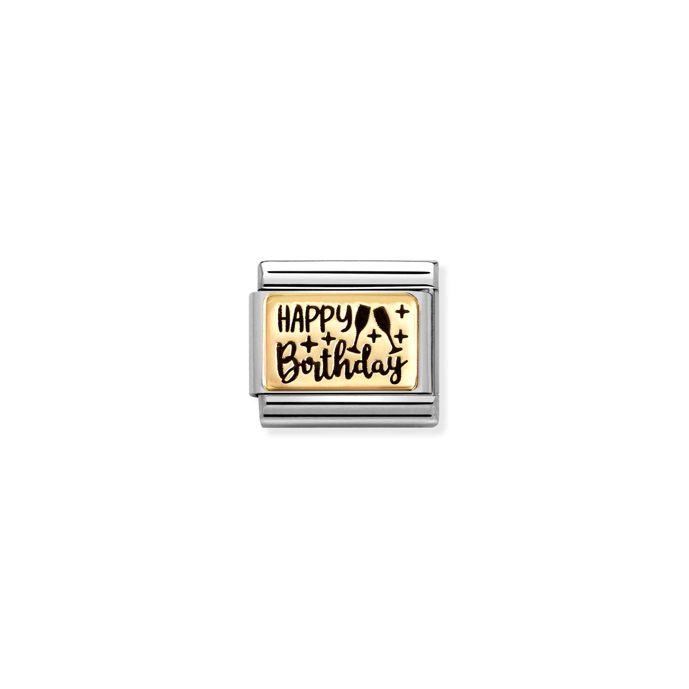 Charm, Composable Link, HAPPY BIRTHDAY yellow gold
