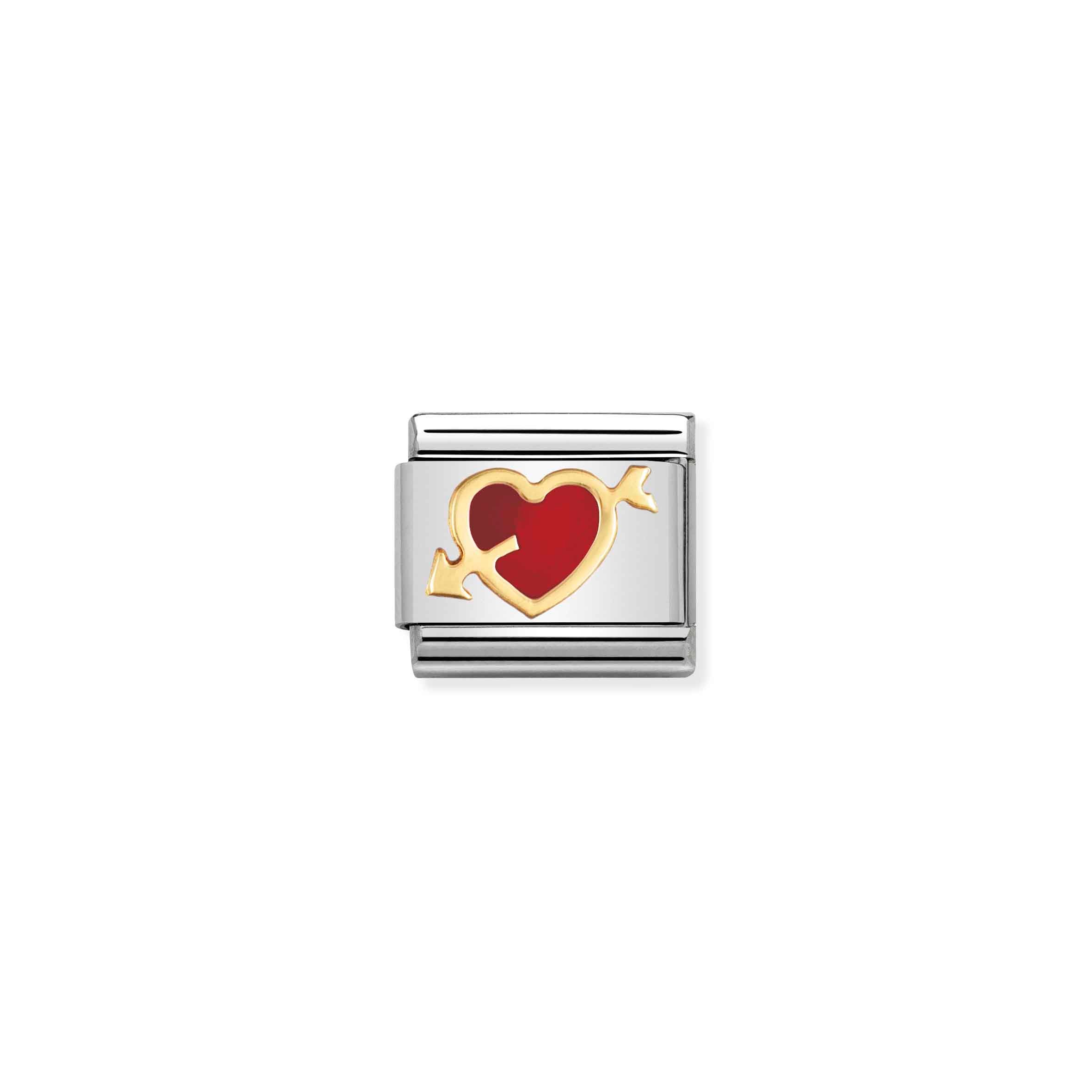 Charm, Composable Link, red Heart with Arrow in Gold