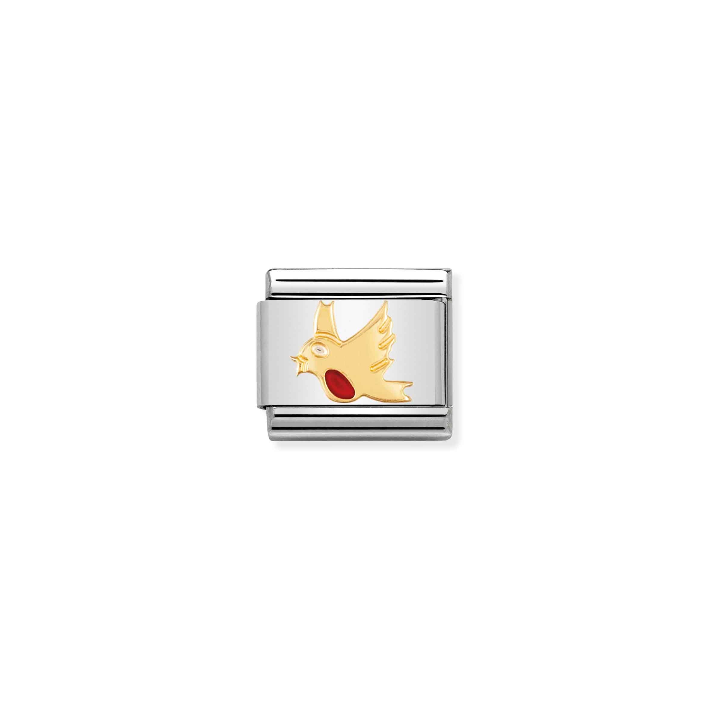 Charm, Composable Link, Robin in bonded yellow gold and Enamel