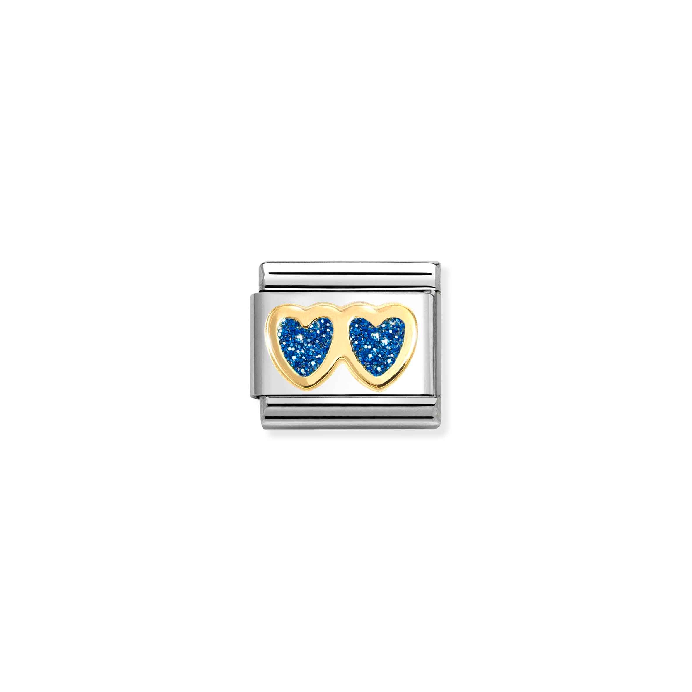 Charm, Composable Link, Double Heart, Blue Glitter