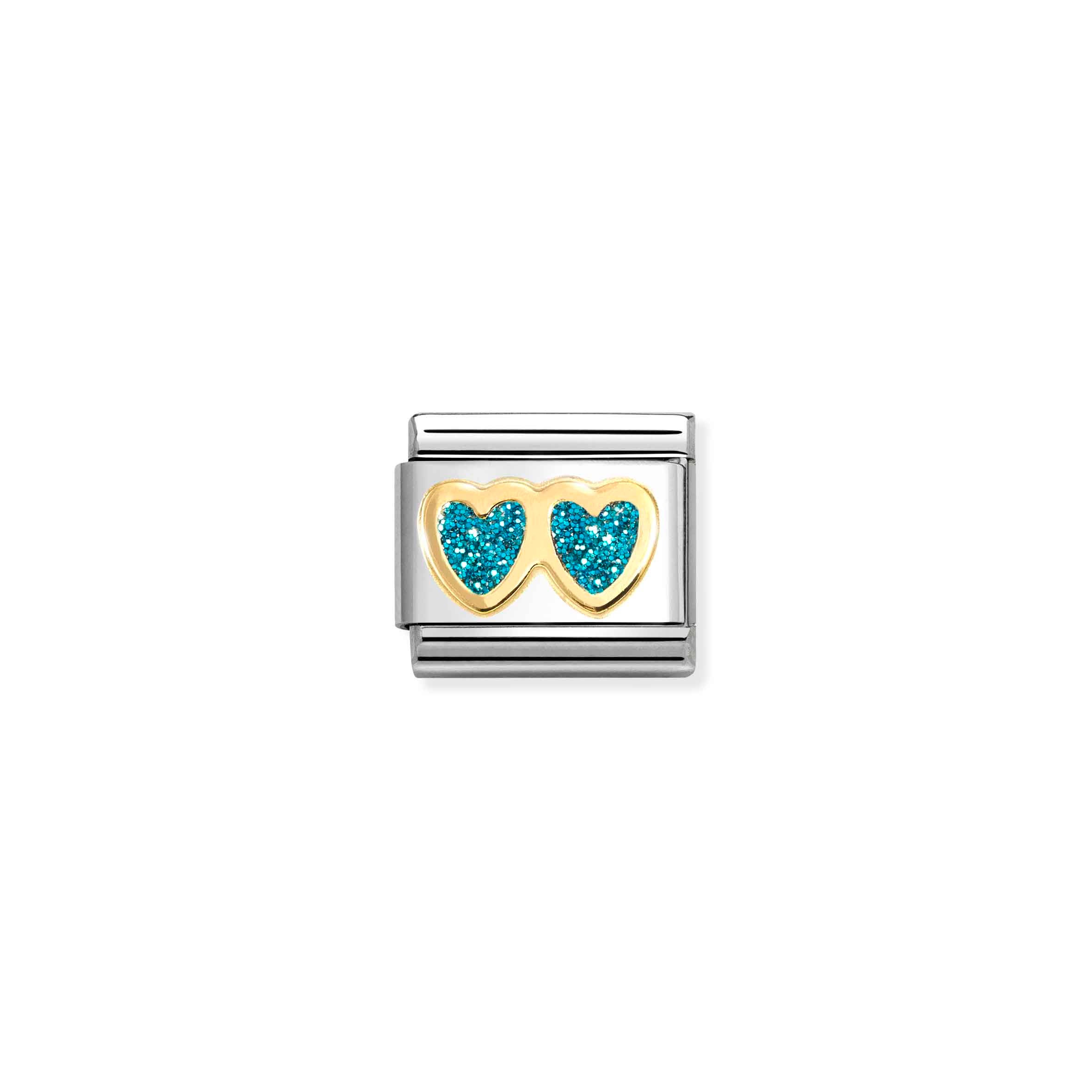Charm, Composable Link, Double Heart, Turquoise Glitter