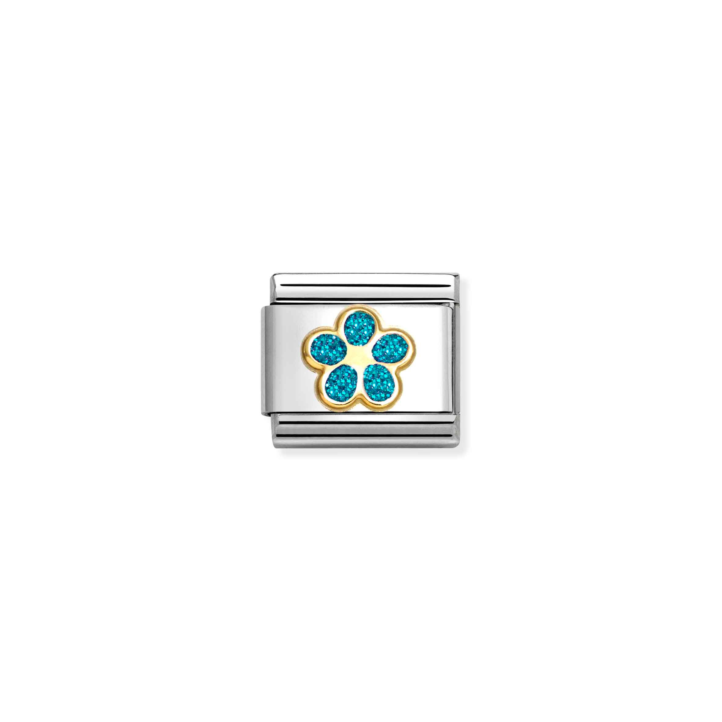 Charm, Composable Link, Flower, Turquoise Glitter