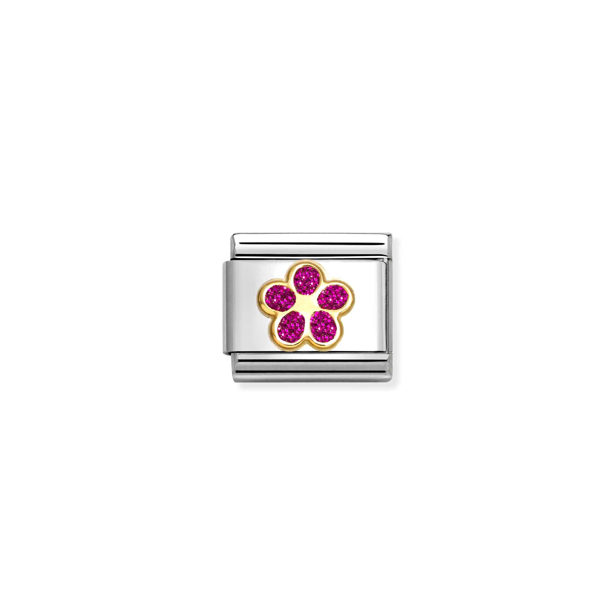 Charm, Composable Link, Flower, Fucsia Glitter