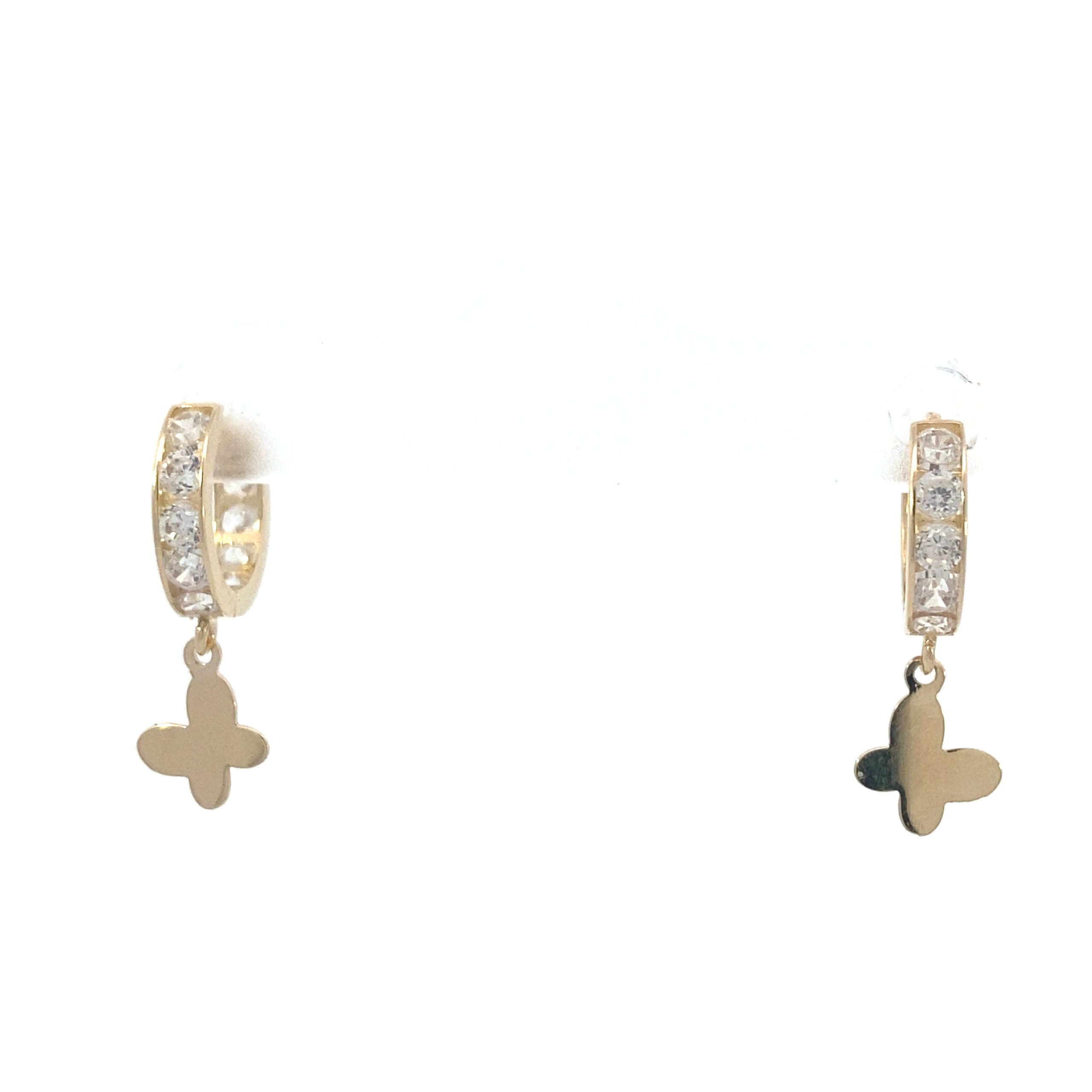 14K Gold CZ Hoops with Butterfly