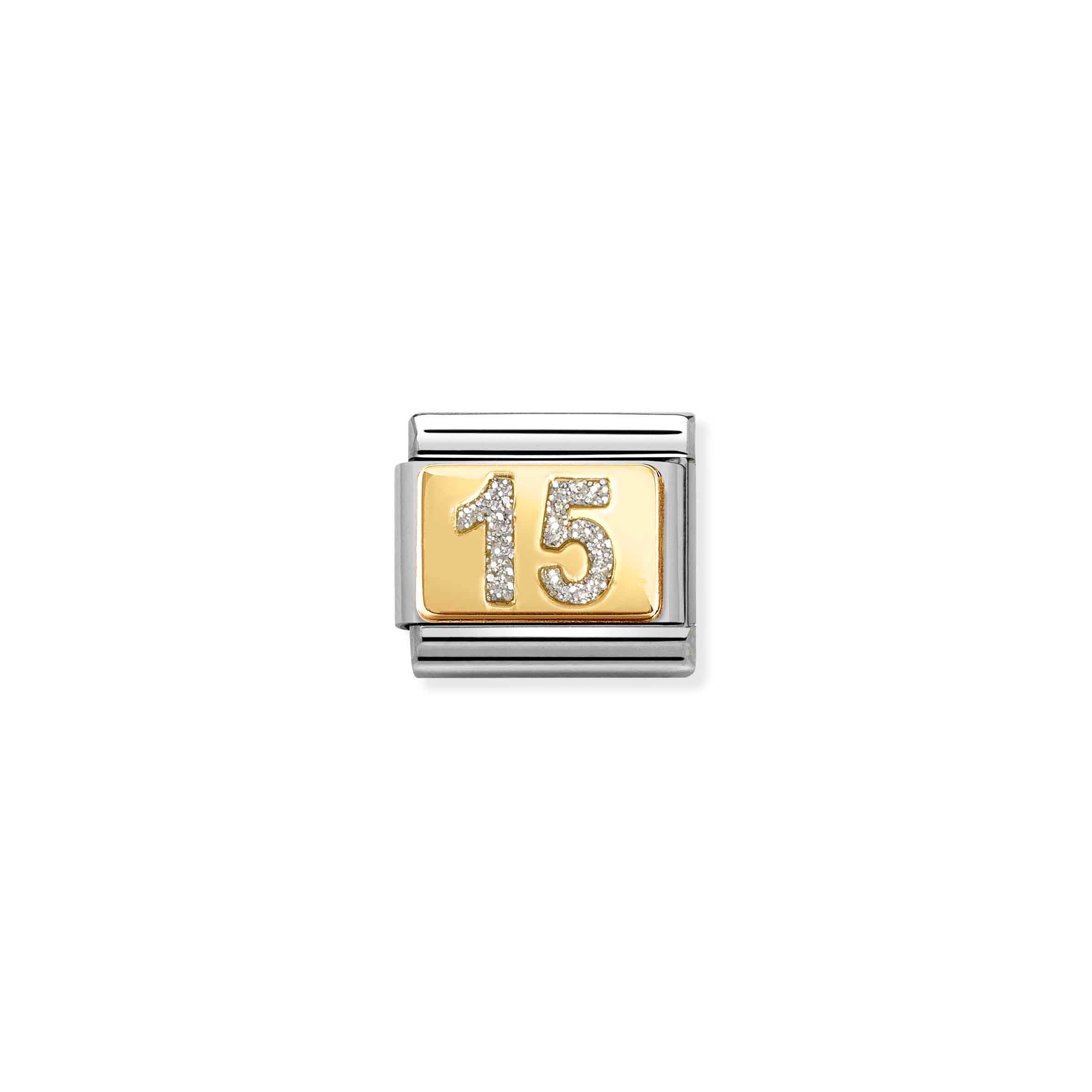 Charm, Composable Link, Number 15 with Glitter