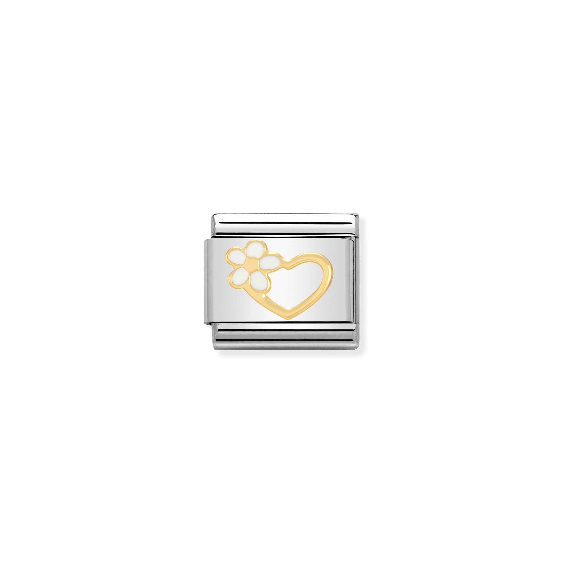Charm, Composable Link, white Heart with Flower