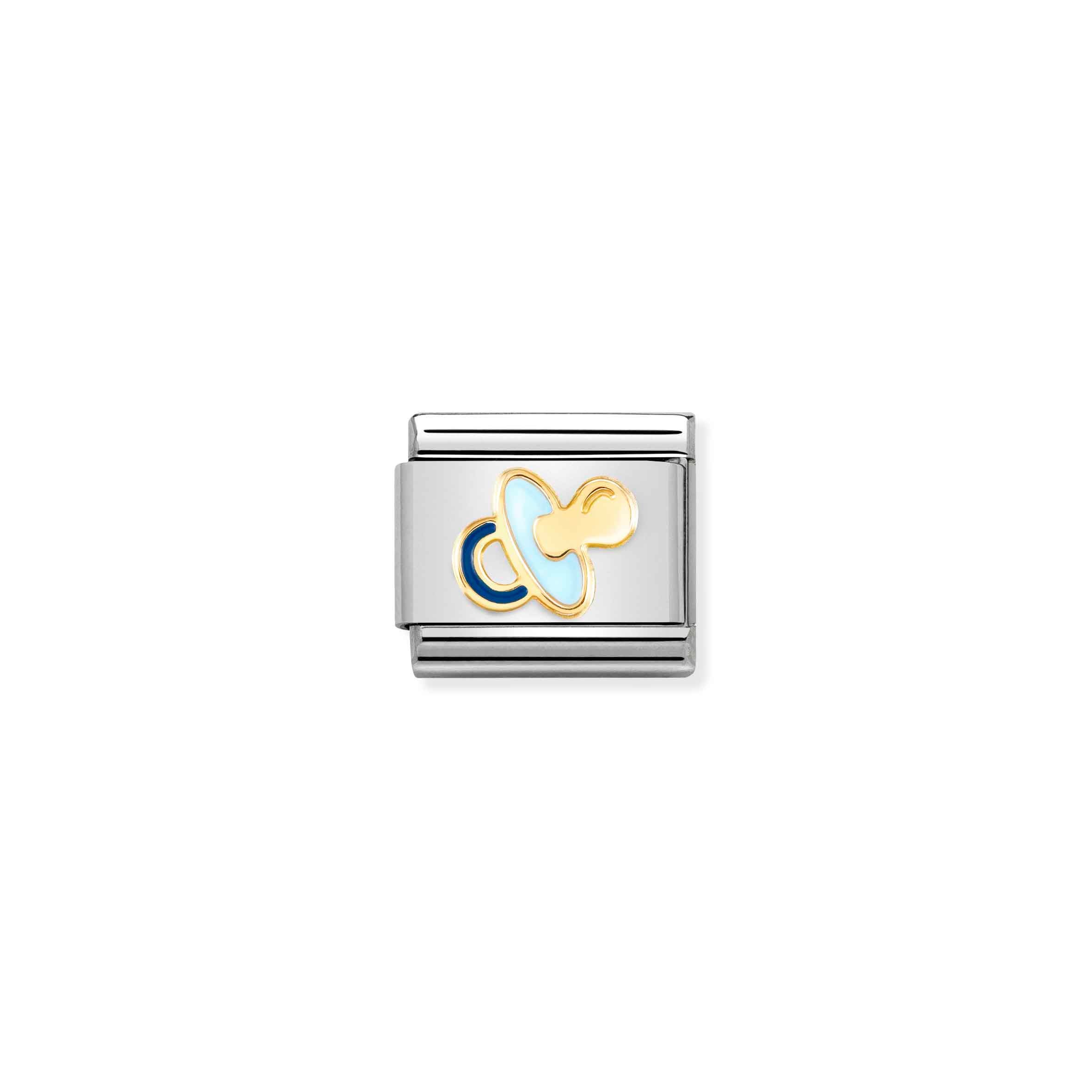 Charm, Composable Link, Light Blue Pacifier, gold