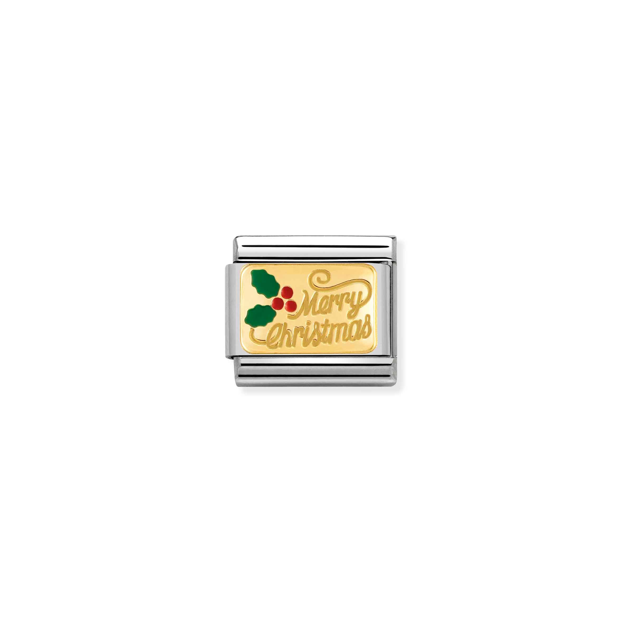Charm, Composable Link, Merry Christmas in bonded yellow gold