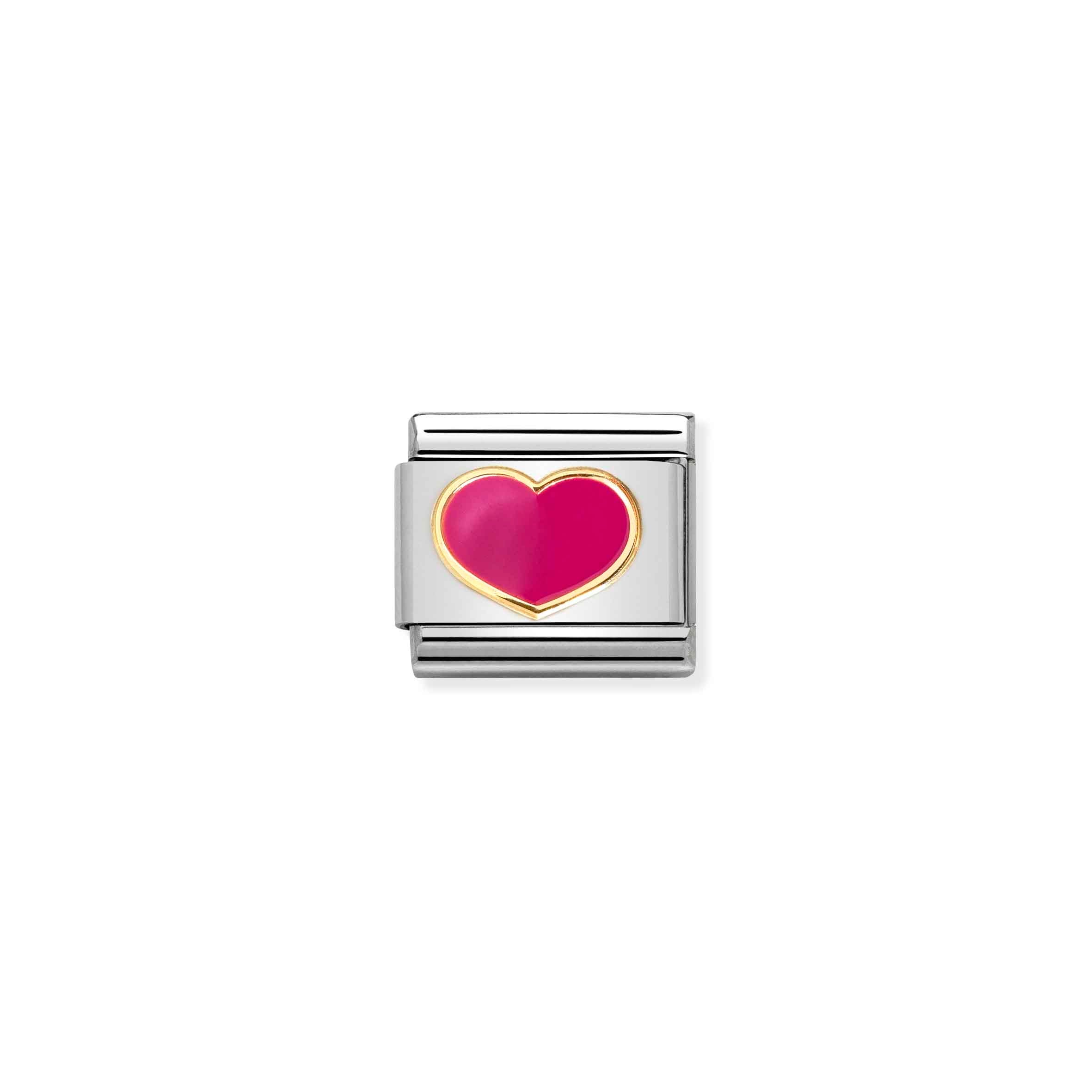 Charm, Composable Link, gold with Fuchsia Heart