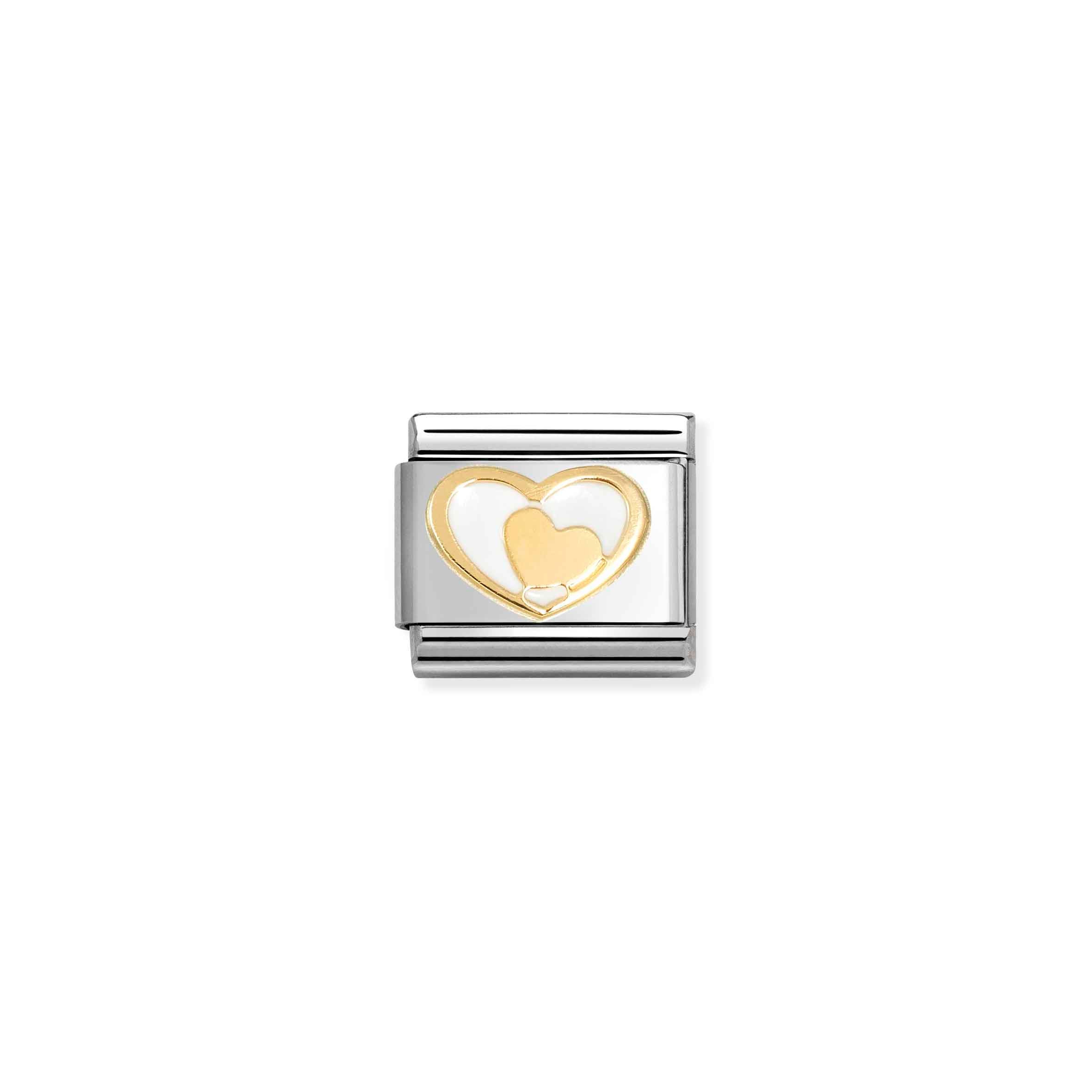 Charm, Composable Link, White Heart-Gold Heart