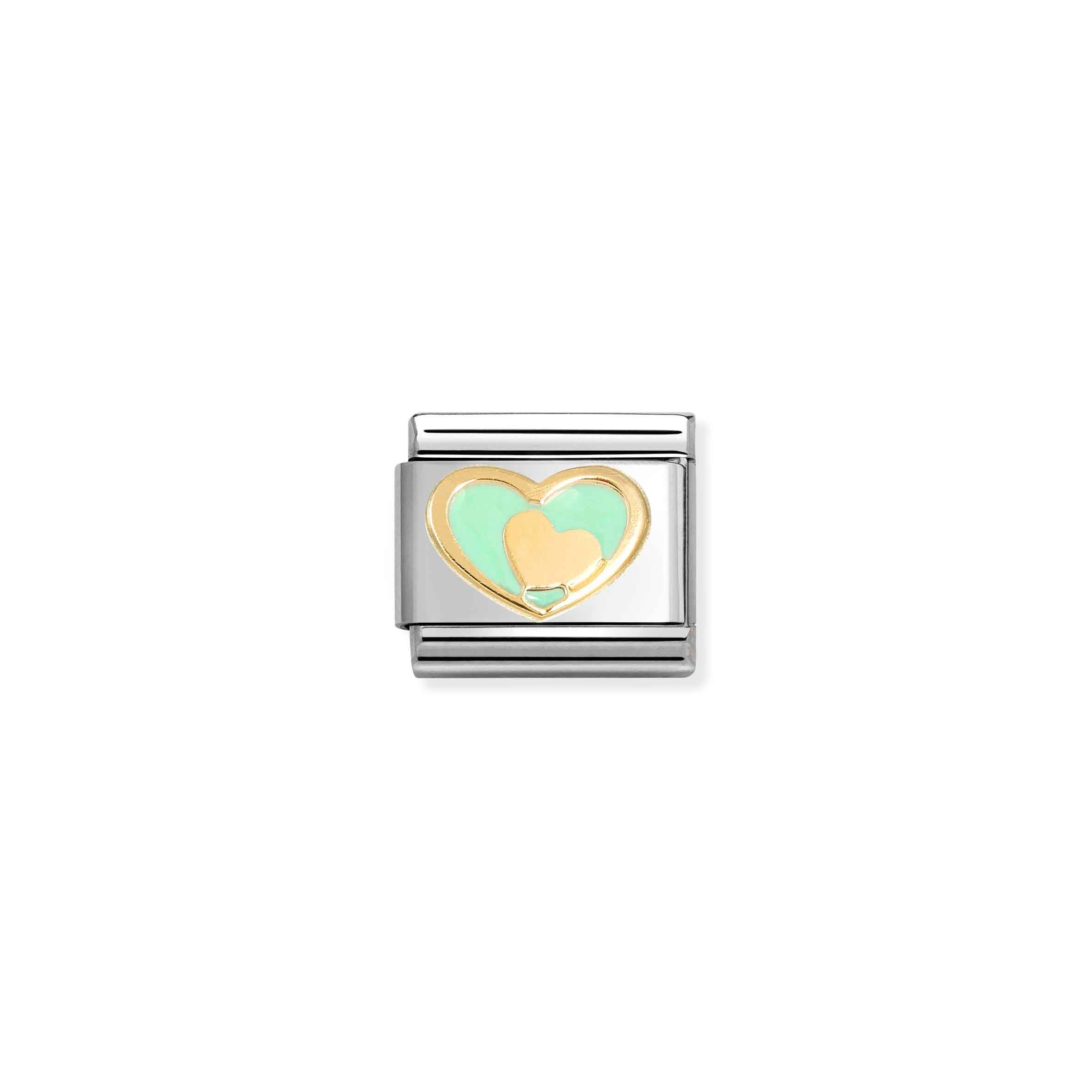 Charm, Composable Link, Green Heart-Gold Heart