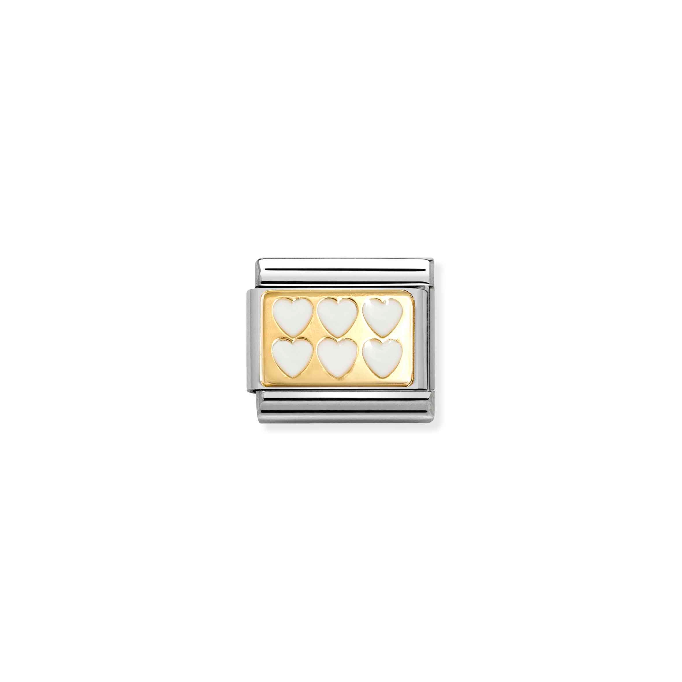 Charm, Composable Link, White Hearts on gold