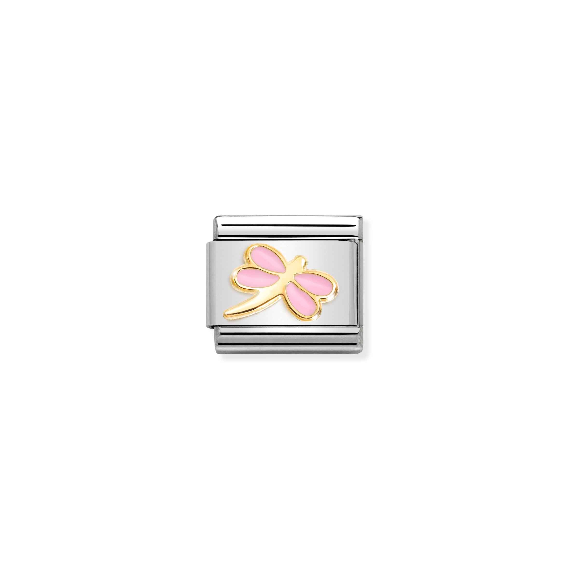 Charm, Composable Link, gold with Pink Dragonfly