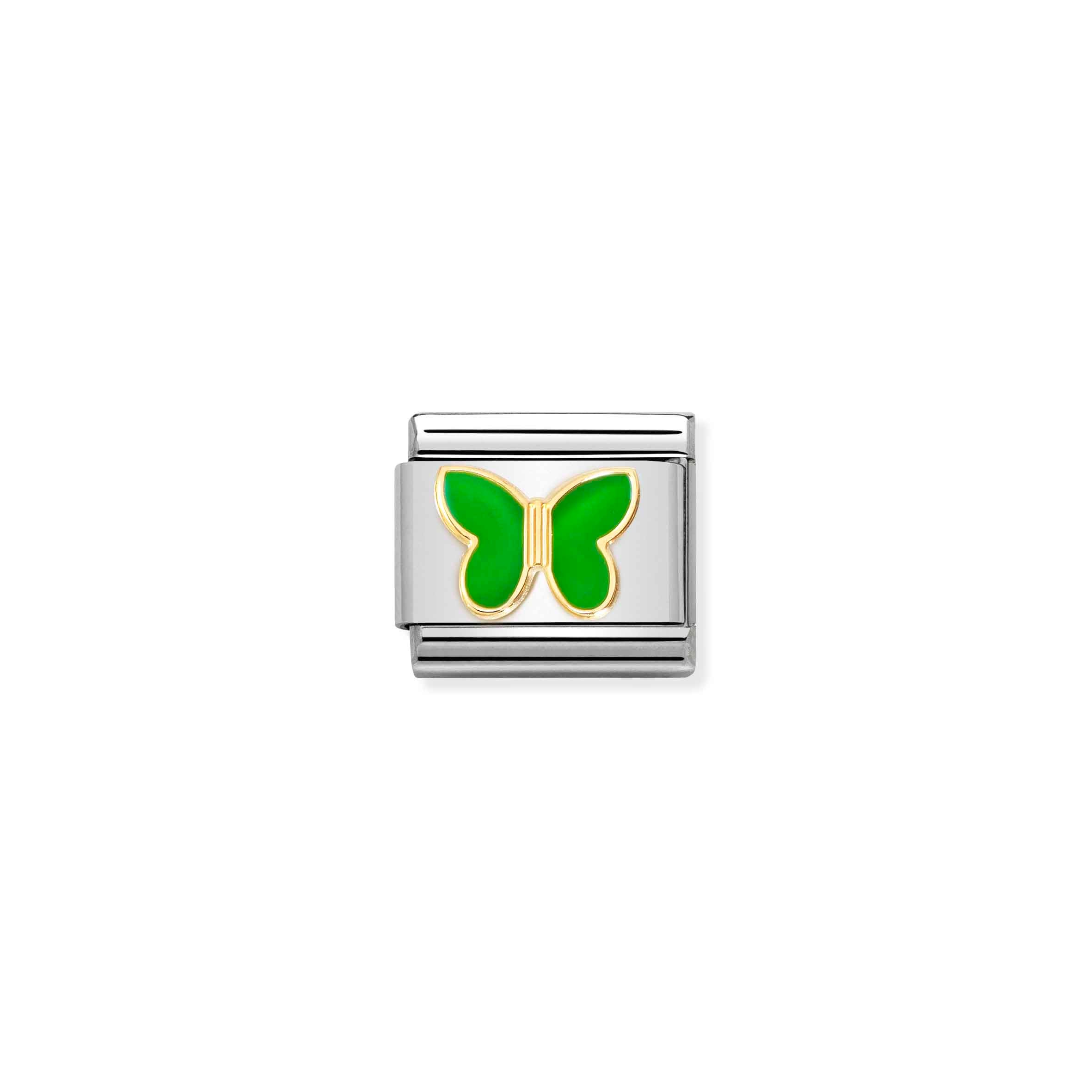 Charm, Composable Link, gold with Green Butterfly