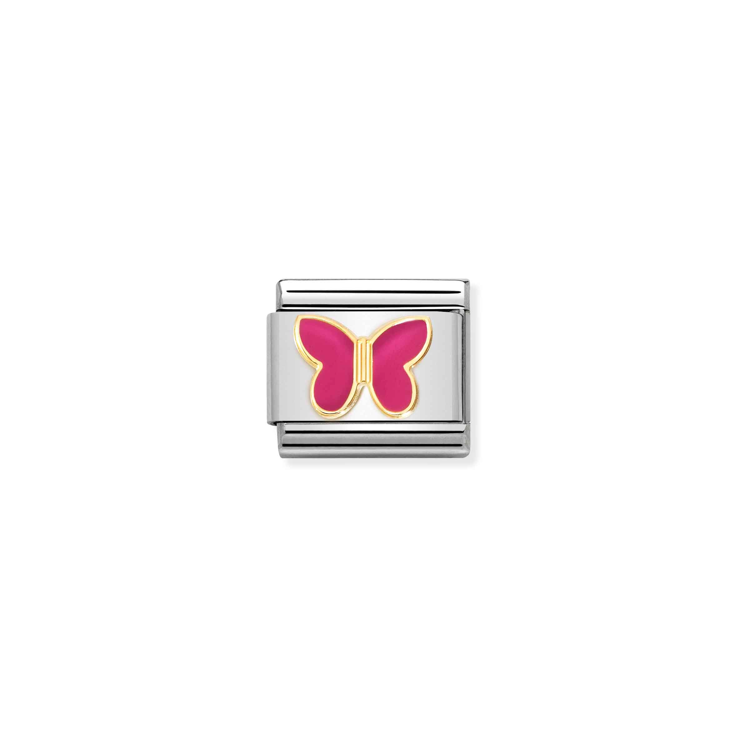 Charm, Composable Link, gold with Fuchsia Butterfly