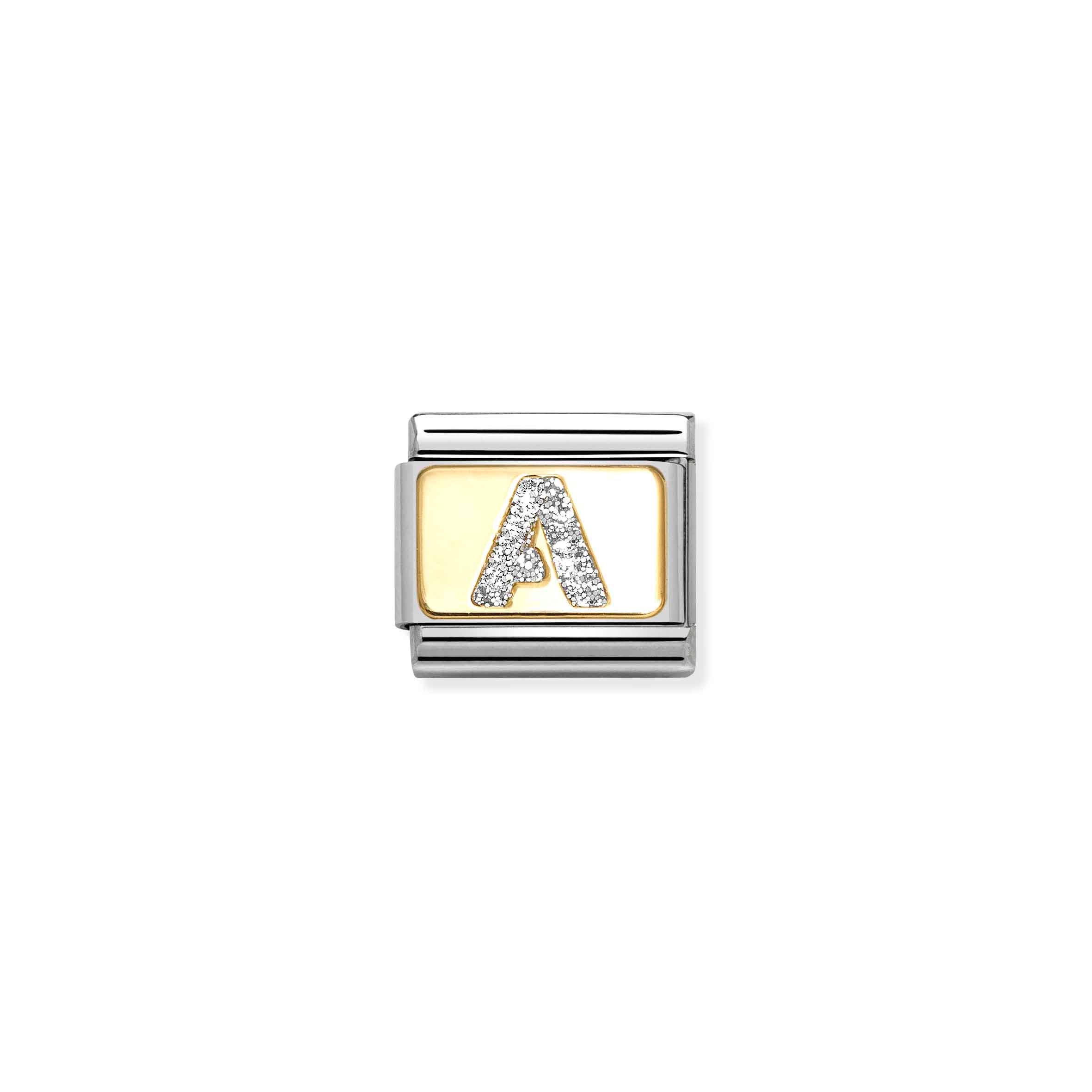 Charm, Composable Link, Letter A, Silver Glitter