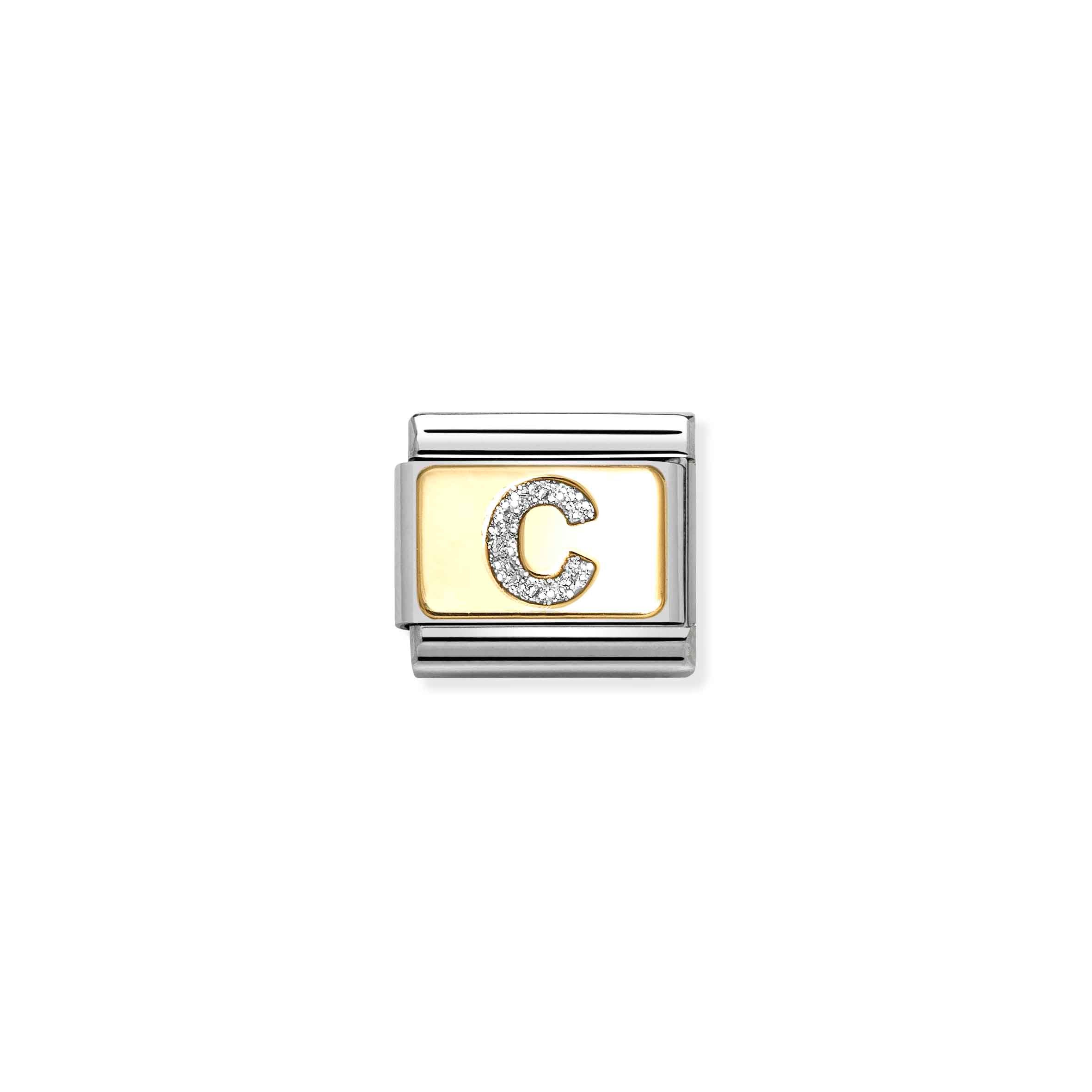 Charm, Composable Link, Letter C, Silver Glitter