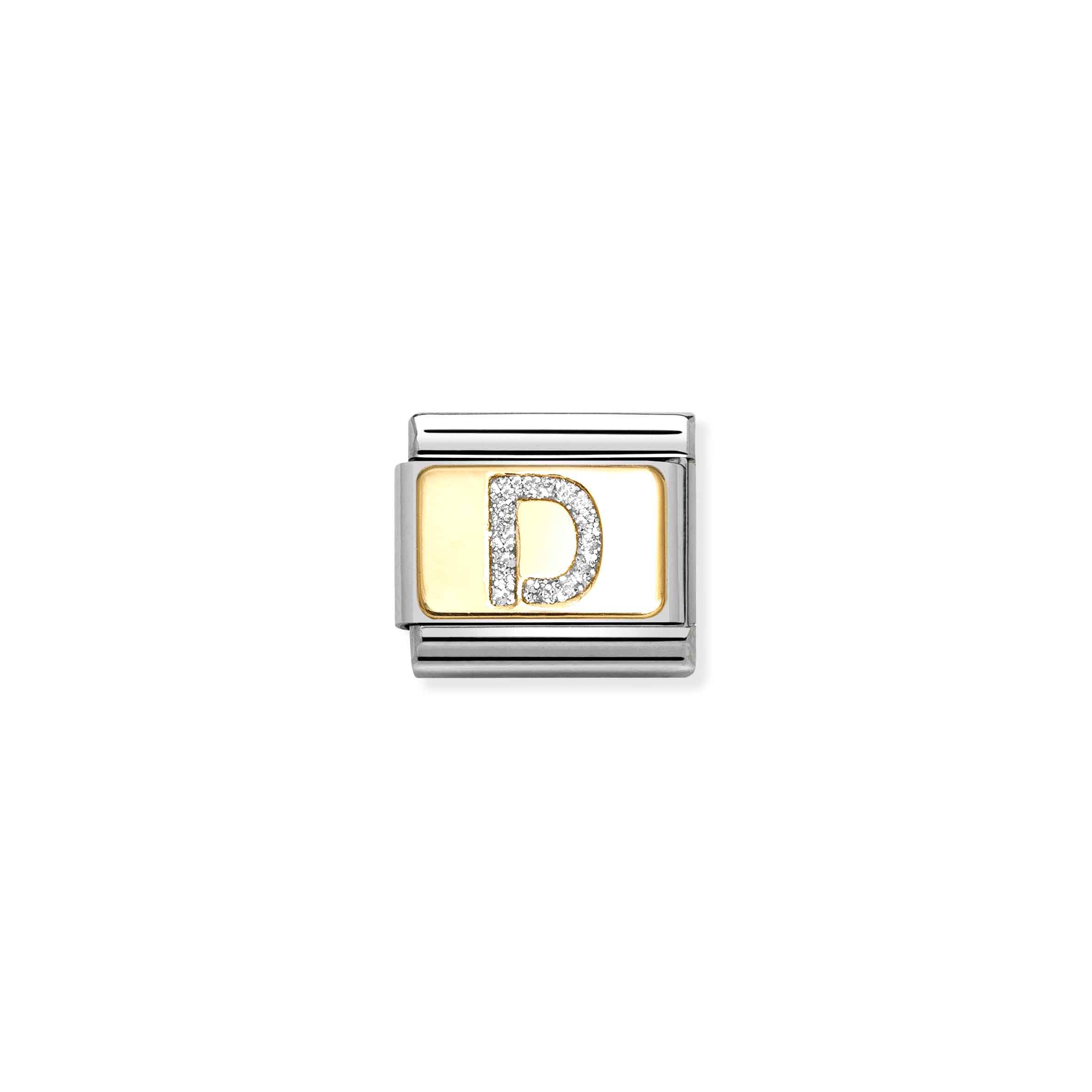 Charm, Composable Link, Letter D, Silver Glitter