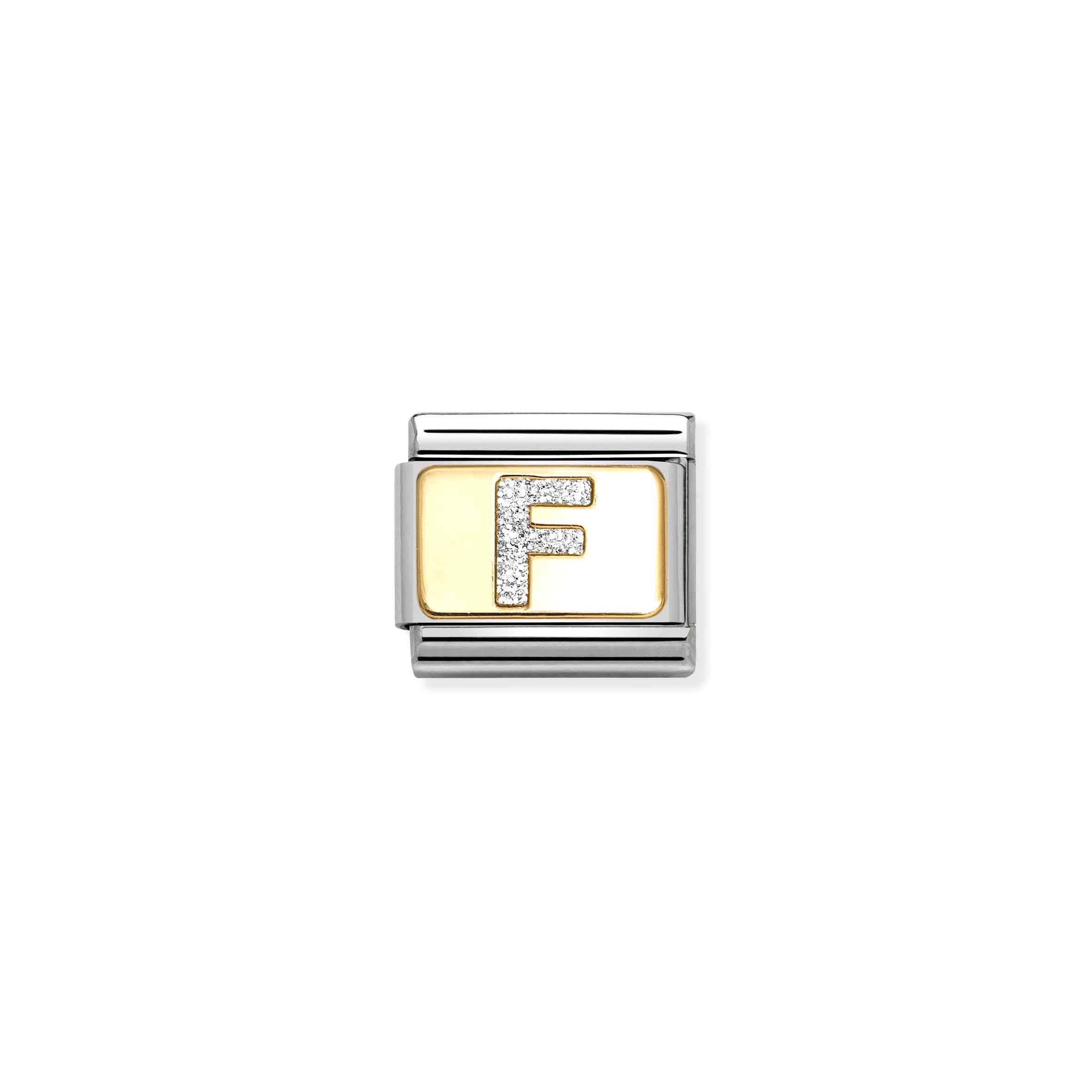Charm, Composable Link, Letter F, Silver Glitter