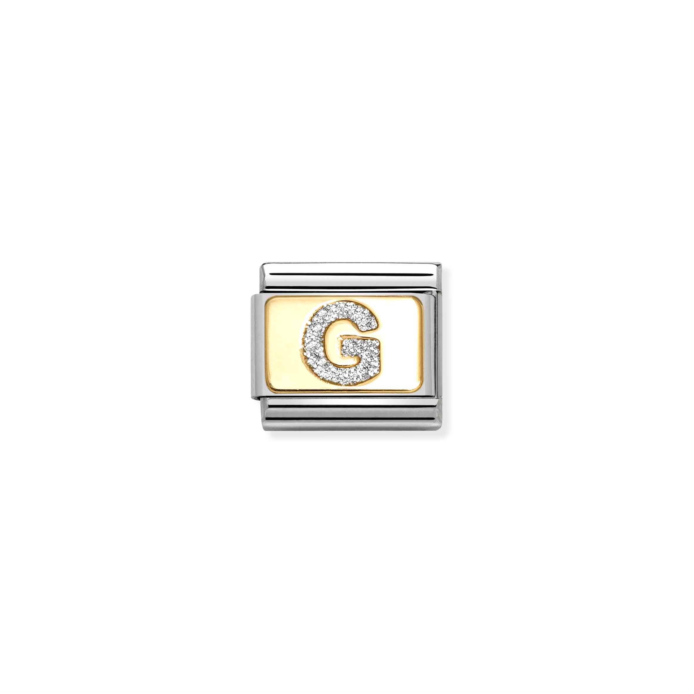 Charm, Composable Link, Letter G, Silver Glitter
