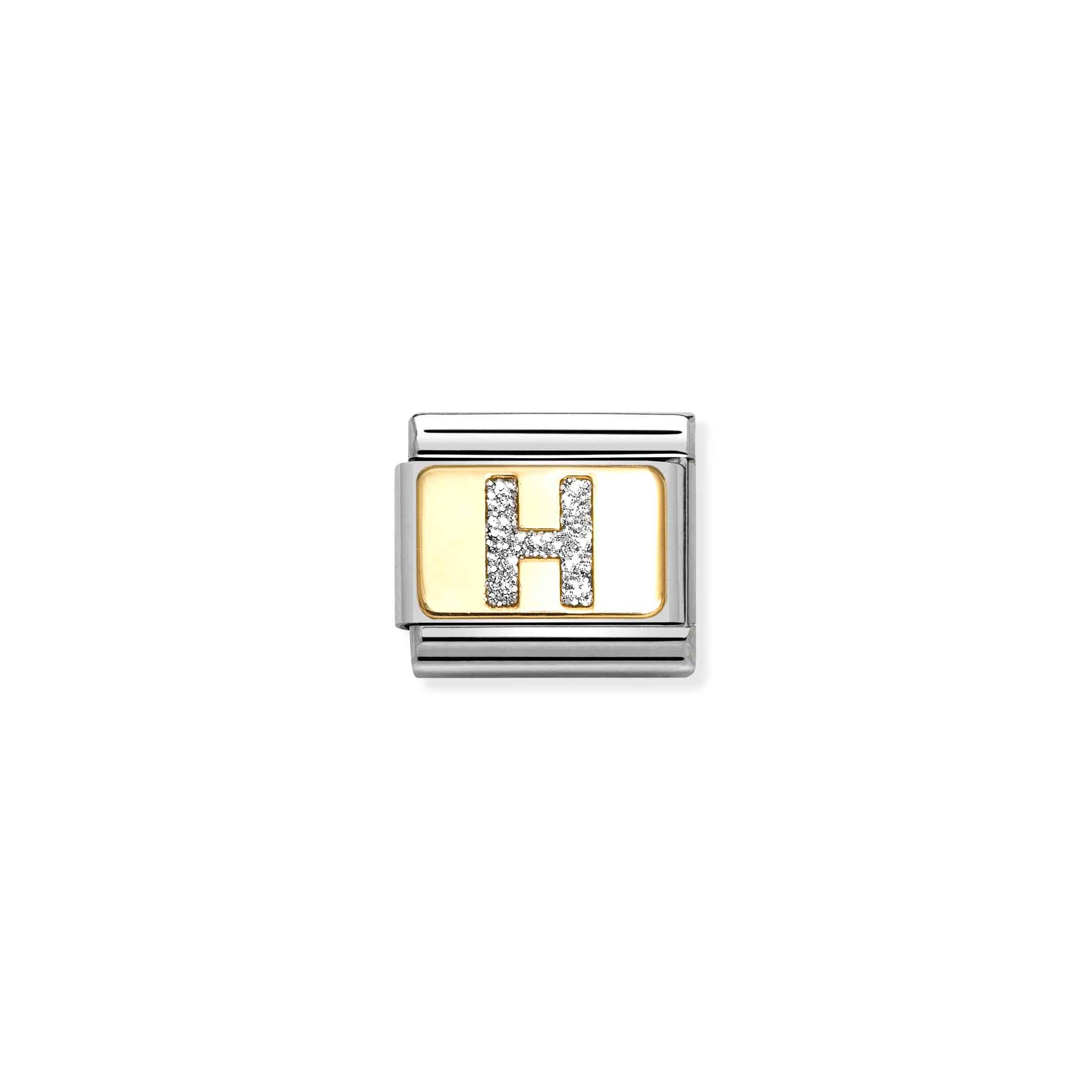 Charm, Composable Link, Letter H, Silver Glitter