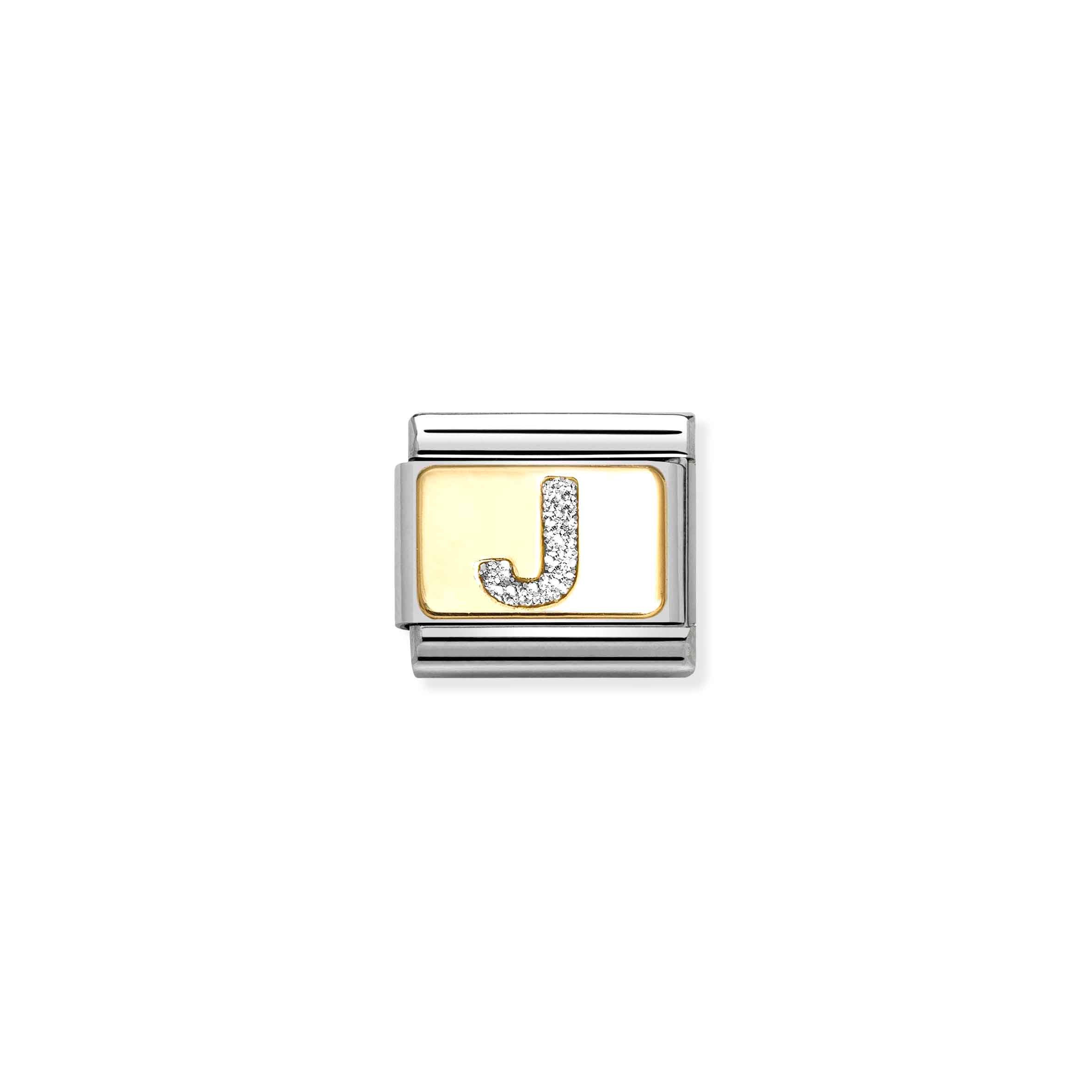 Charm, Composable Link, Letter J, Silver Glitter