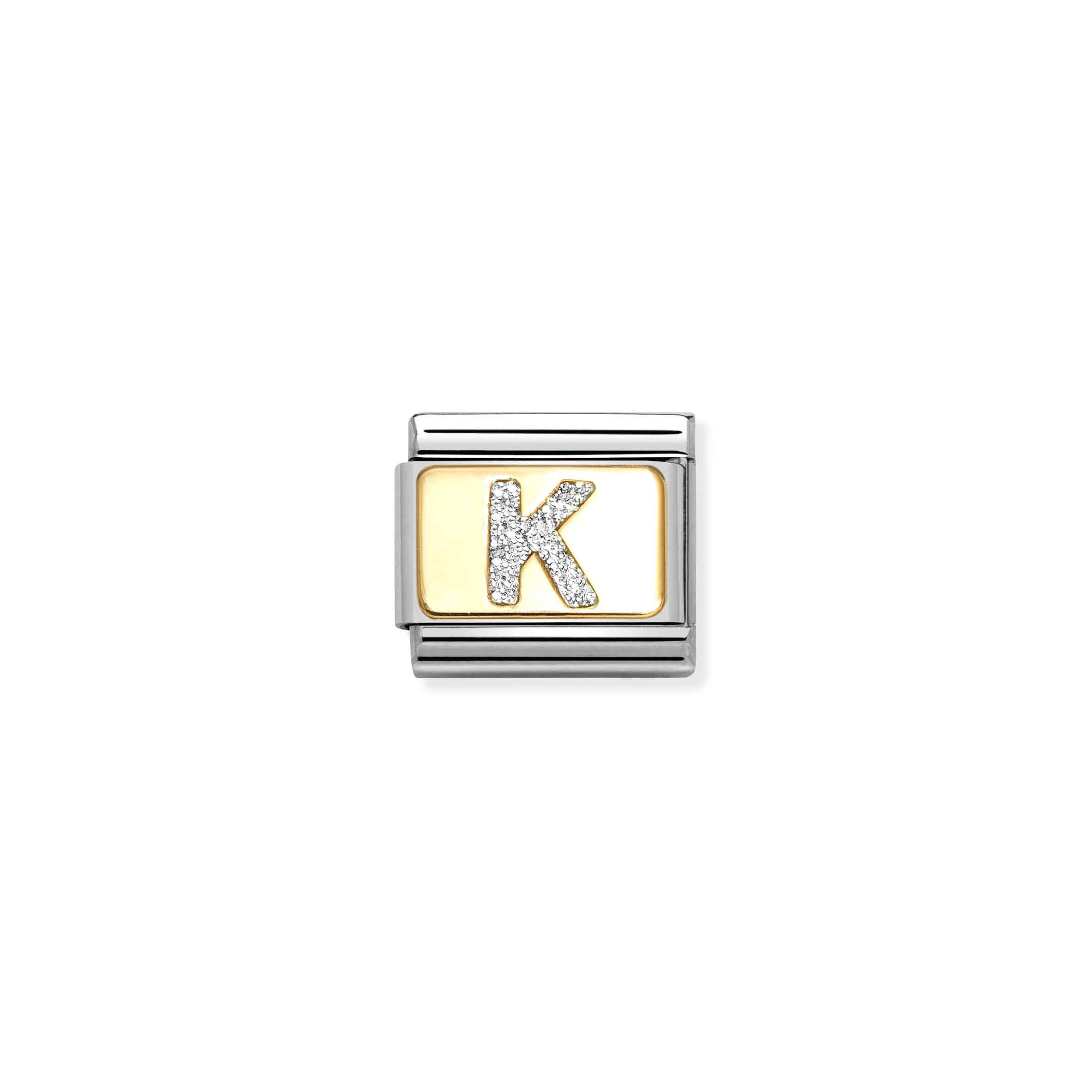 Charm, Composable Link, Letter K, Silver Glitter