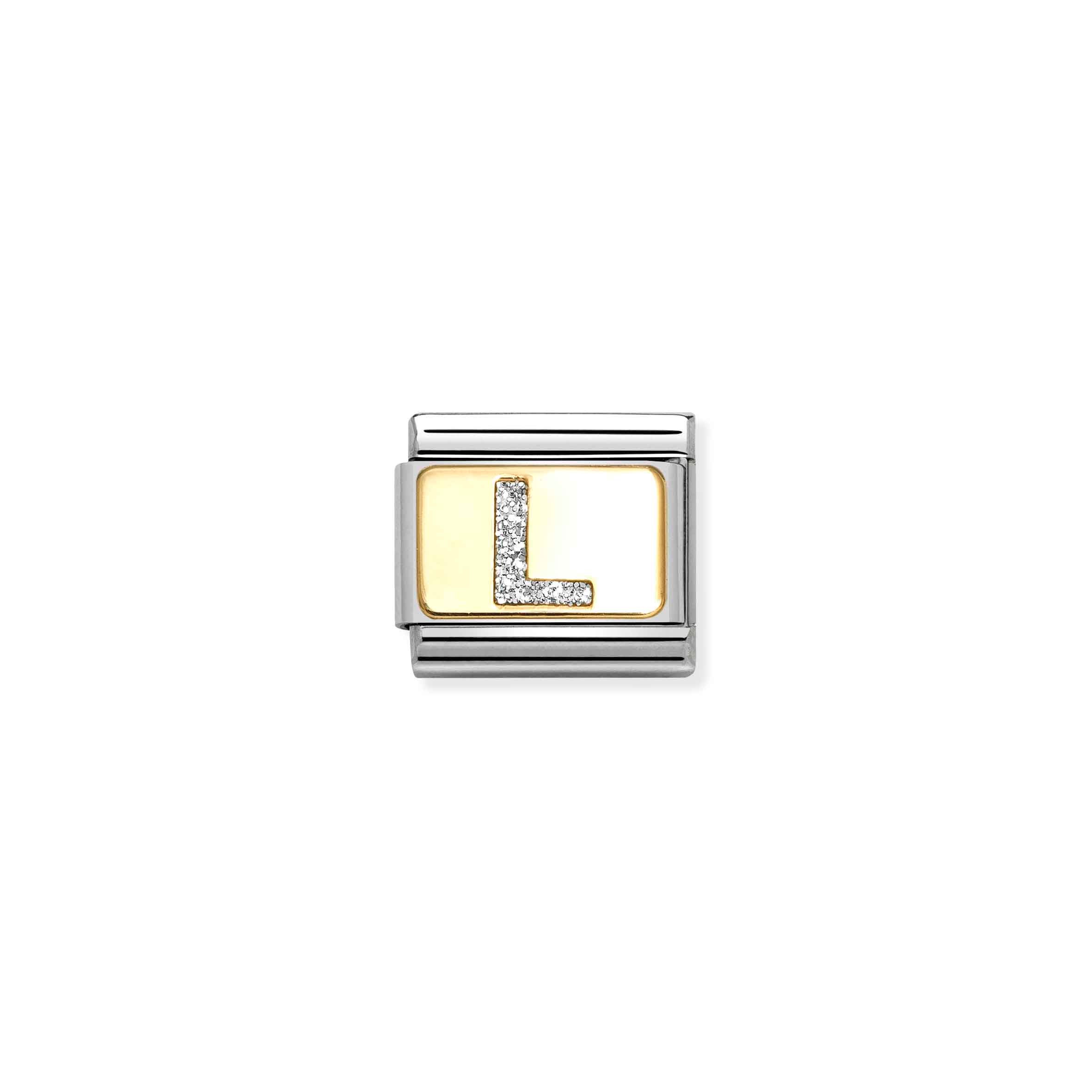 Charm, Composable Link, Letter L, Silver Glitter